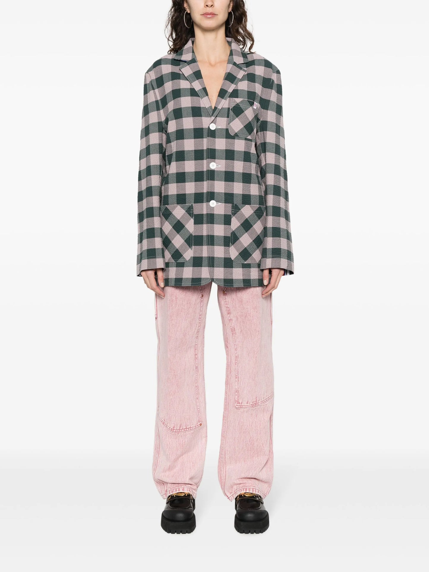 checked single-breasted blazer