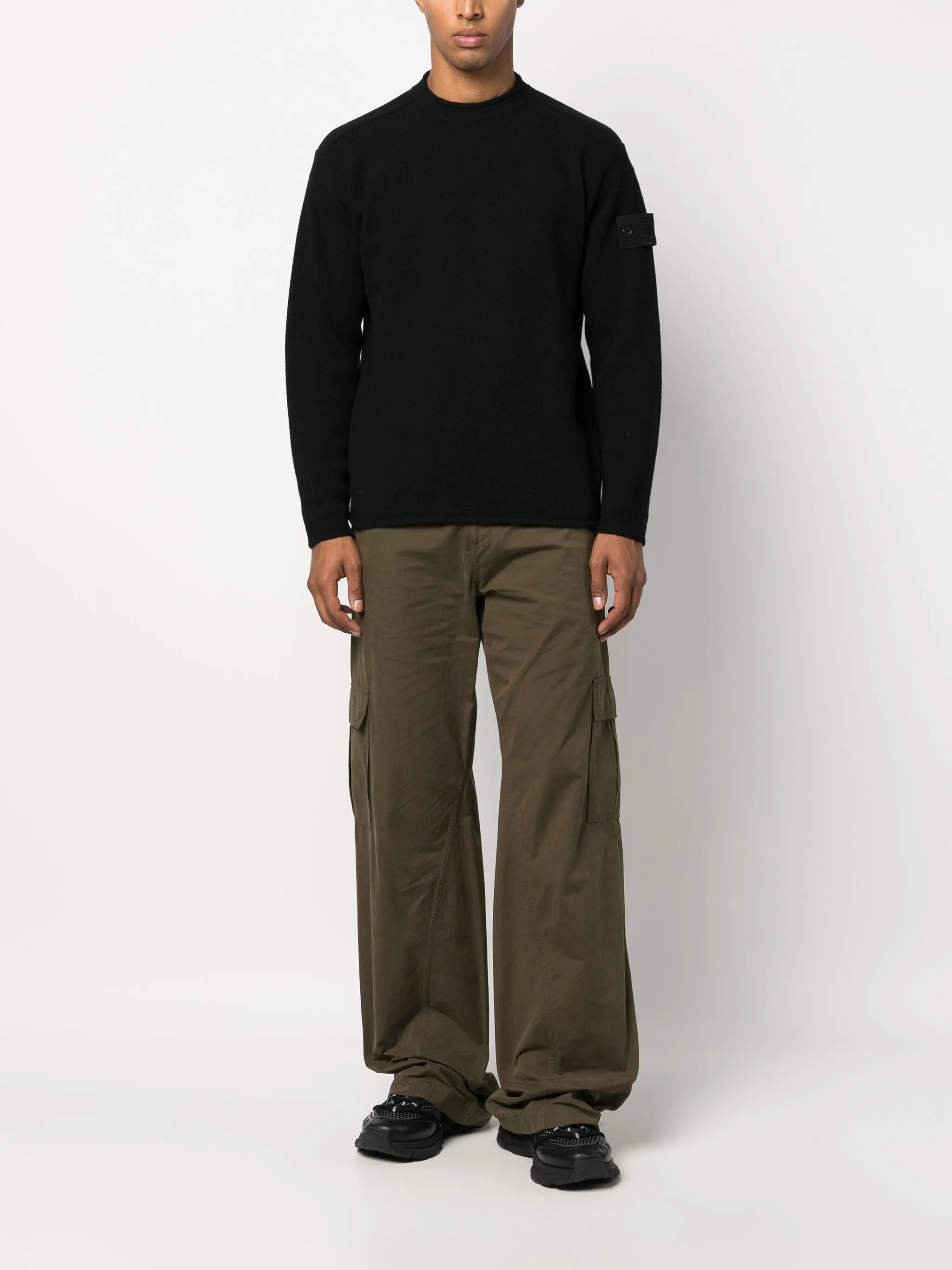 Compass-badge virgin wool jumper