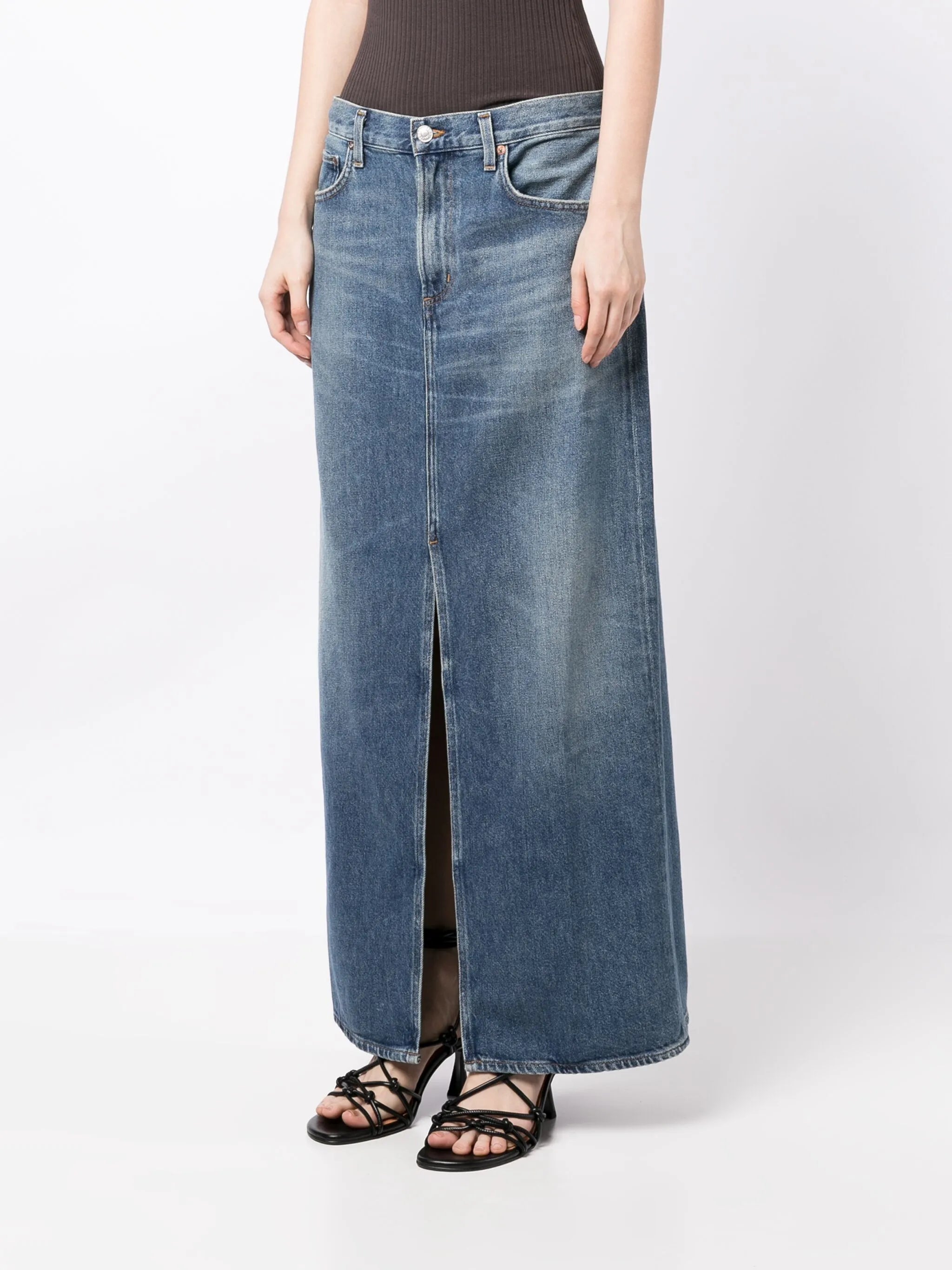 Leif mid-rise denim maxi skirt