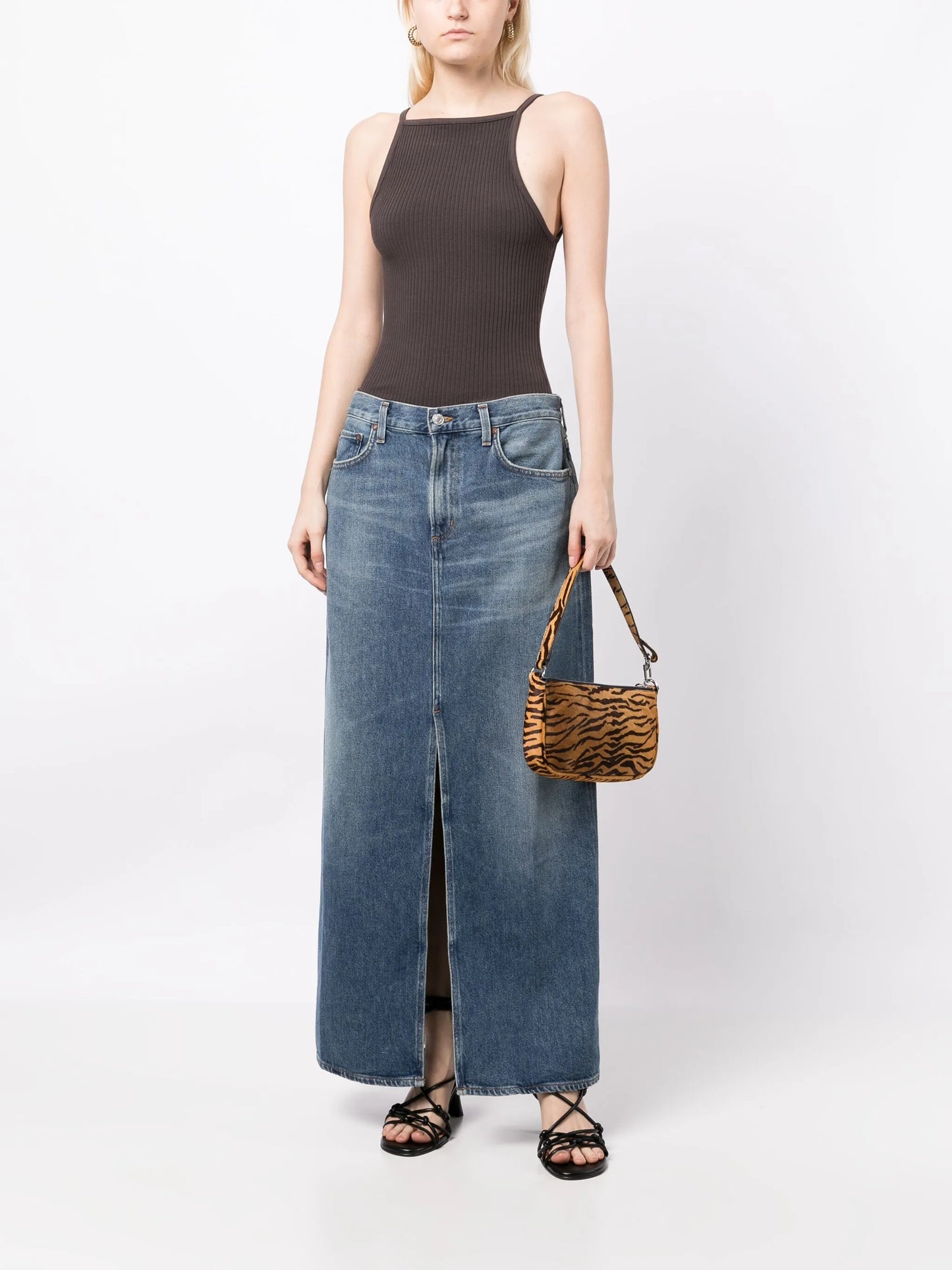 Leif mid-rise denim maxi skirt
