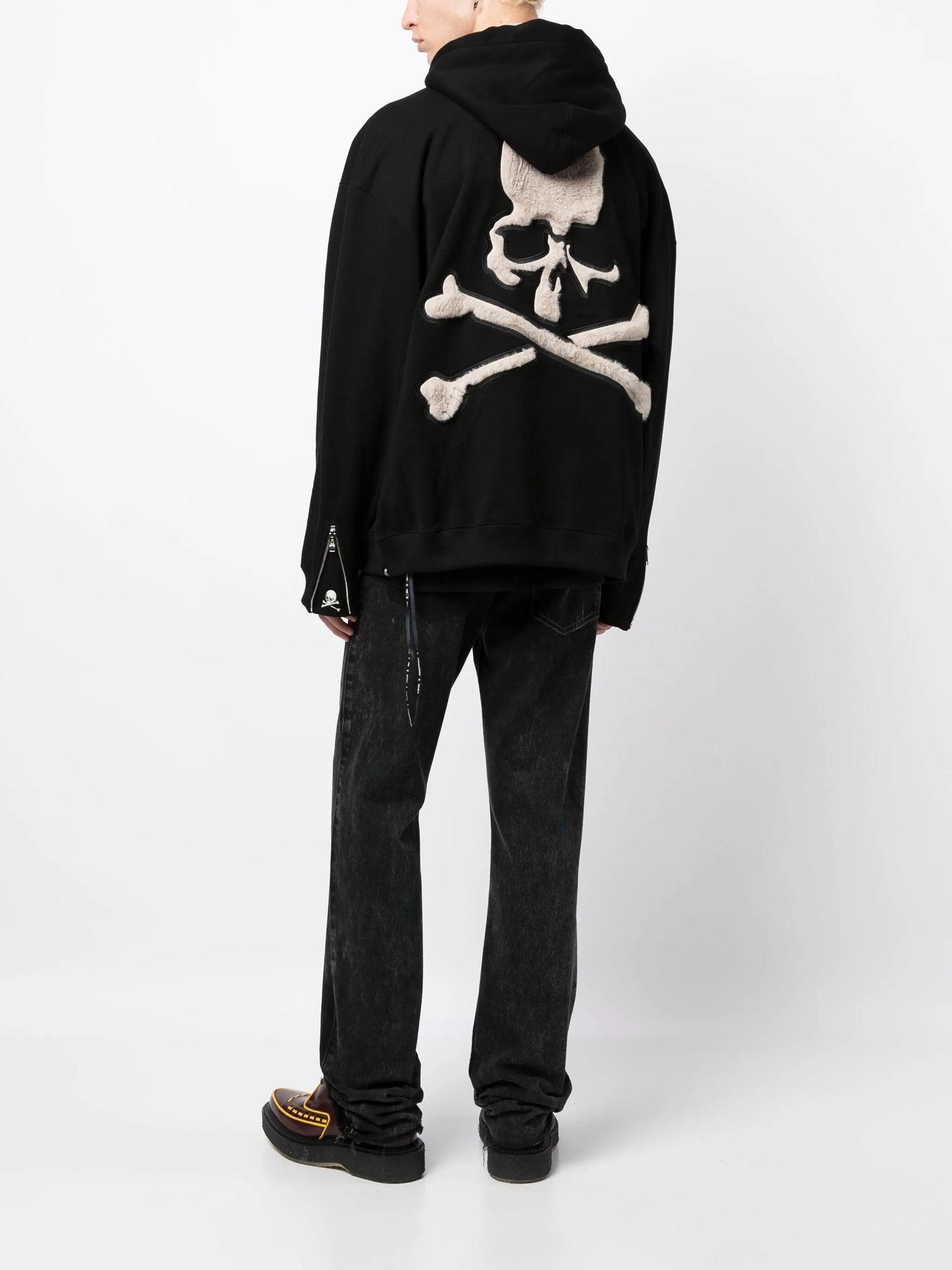 skull patch-detail cotton zip-up hoodie