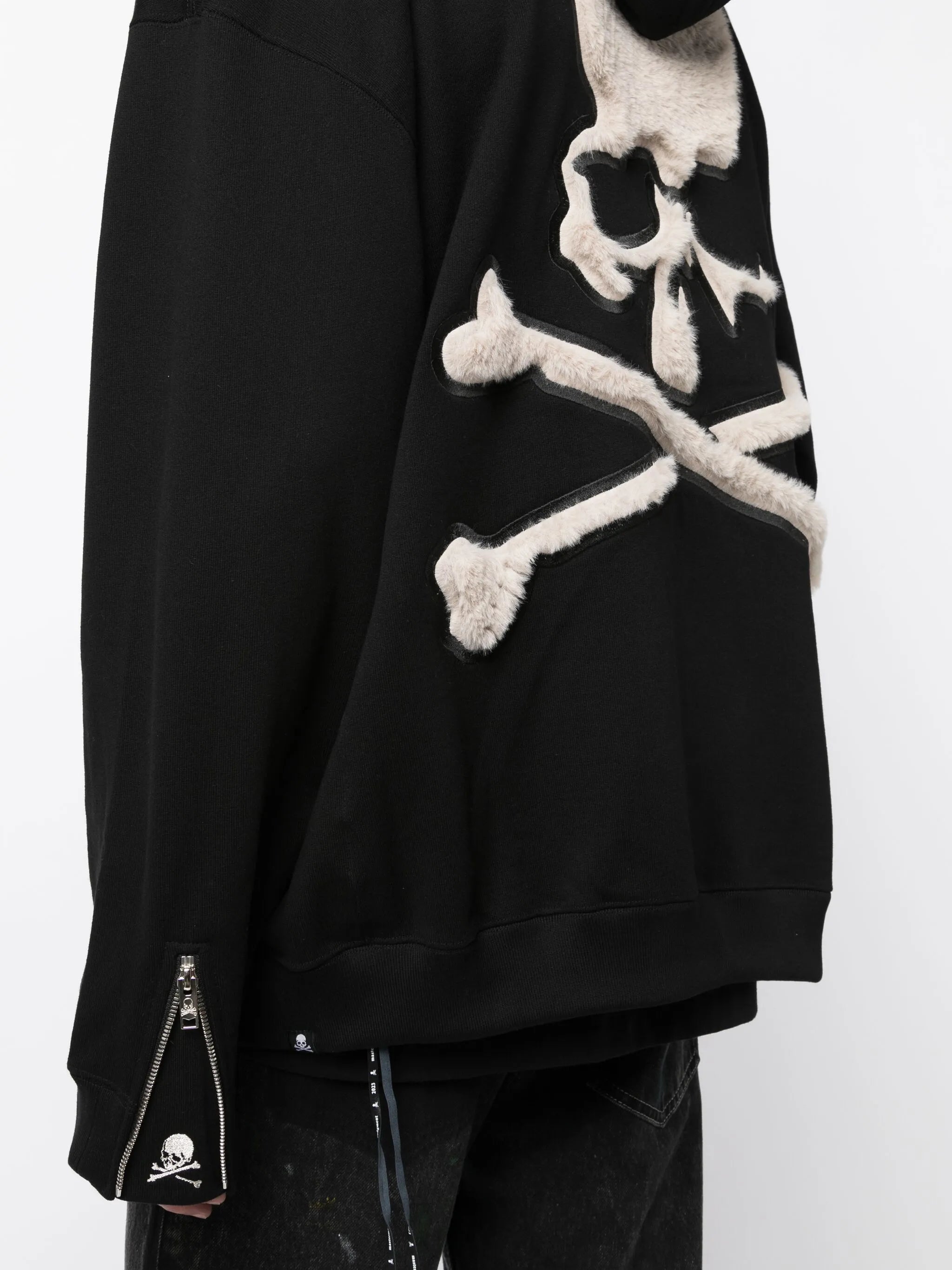 skull patch-detail cotton zip-up hoodie