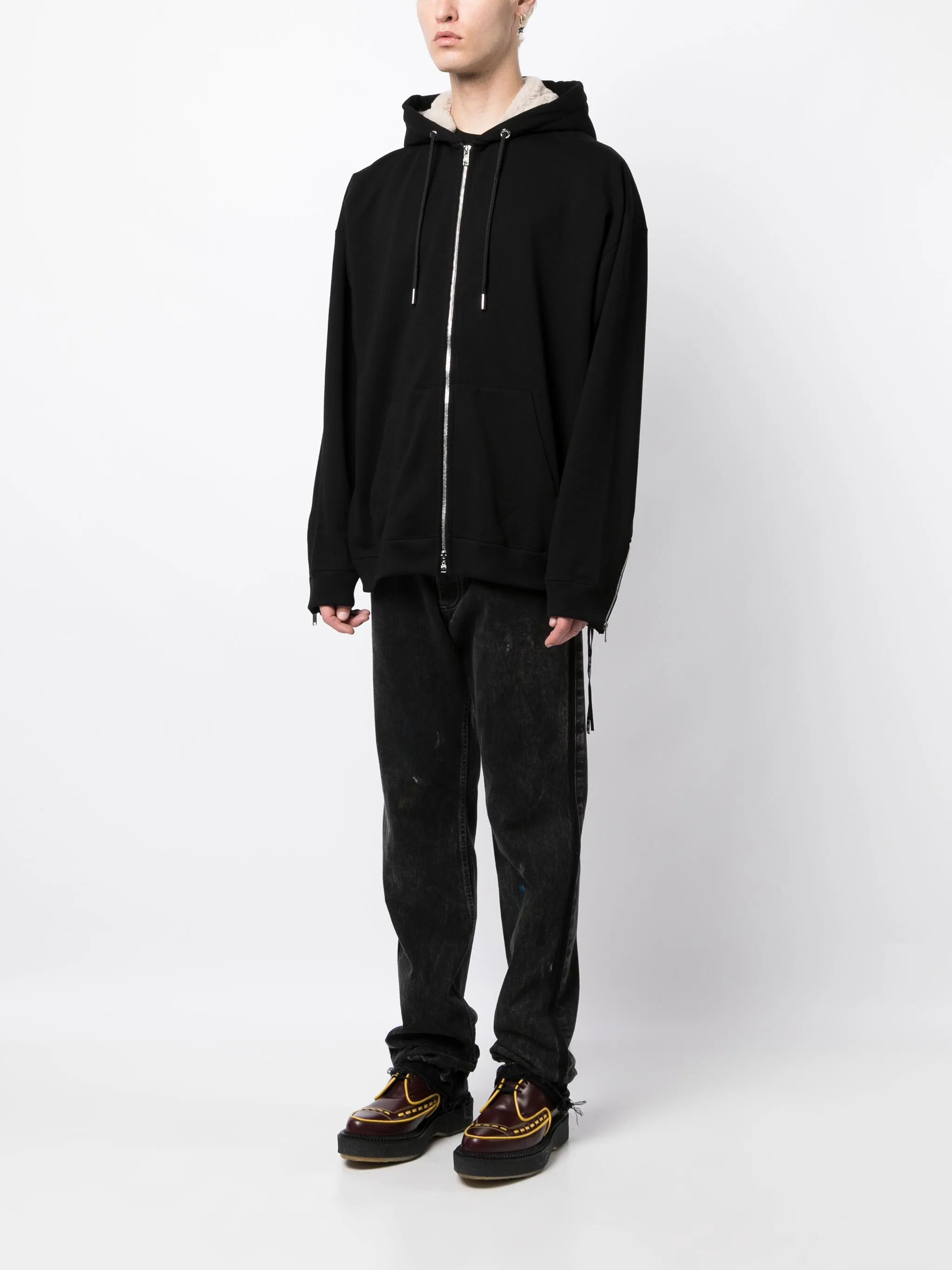 skull patch-detail cotton zip-up hoodie