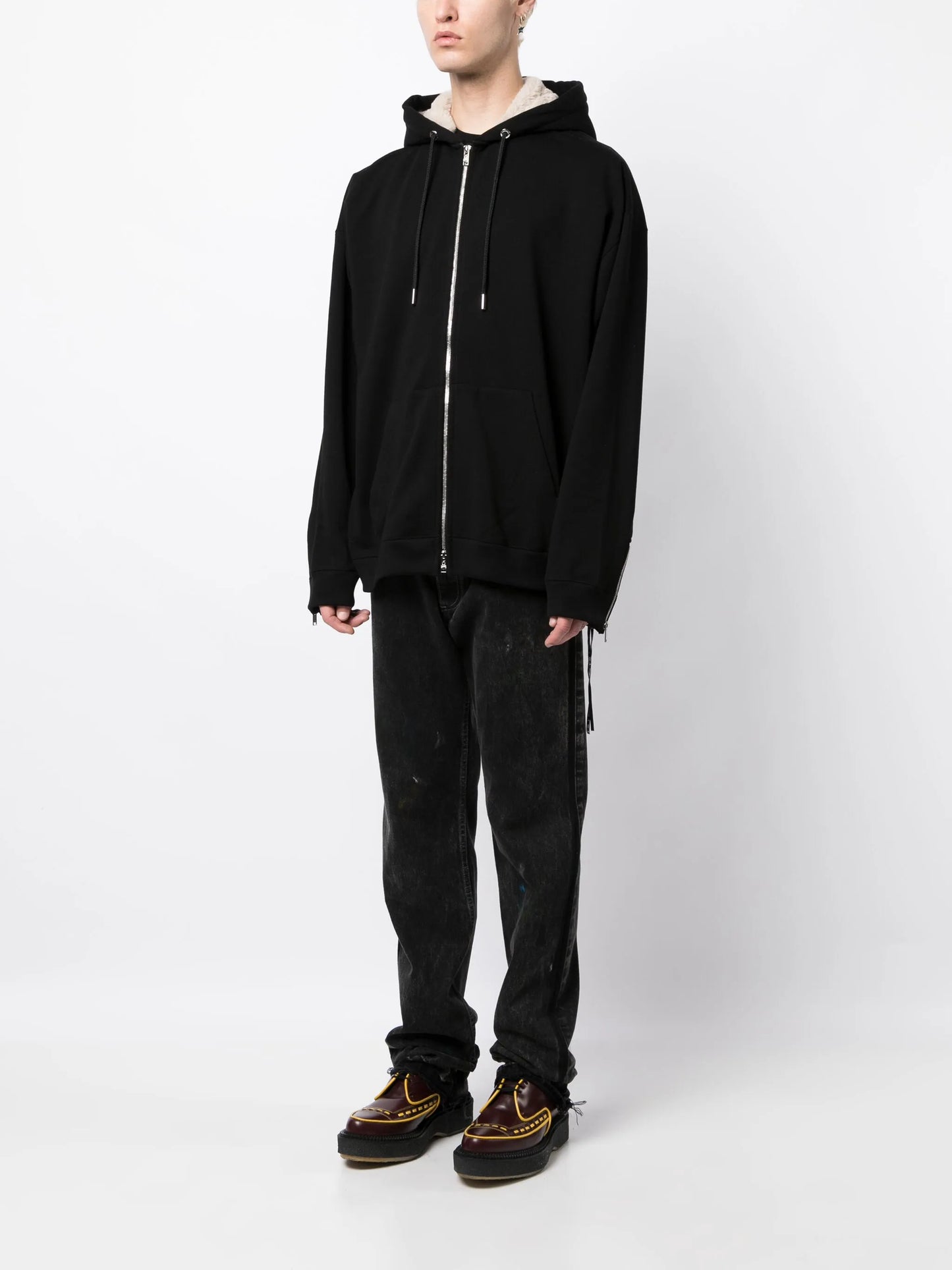 skull patch-detail cotton zip-up hoodie