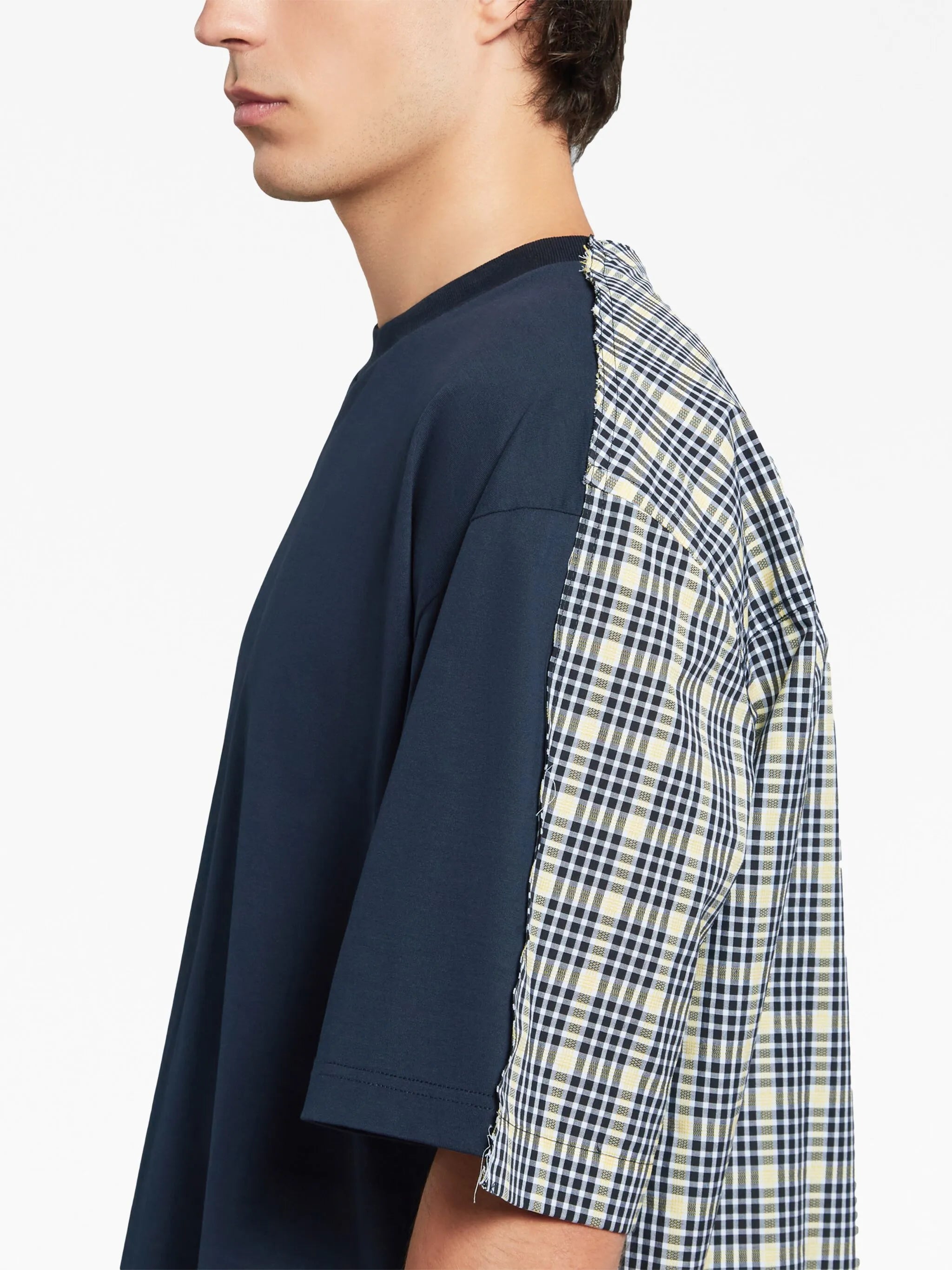 plaid-check panel cotton T-shirt