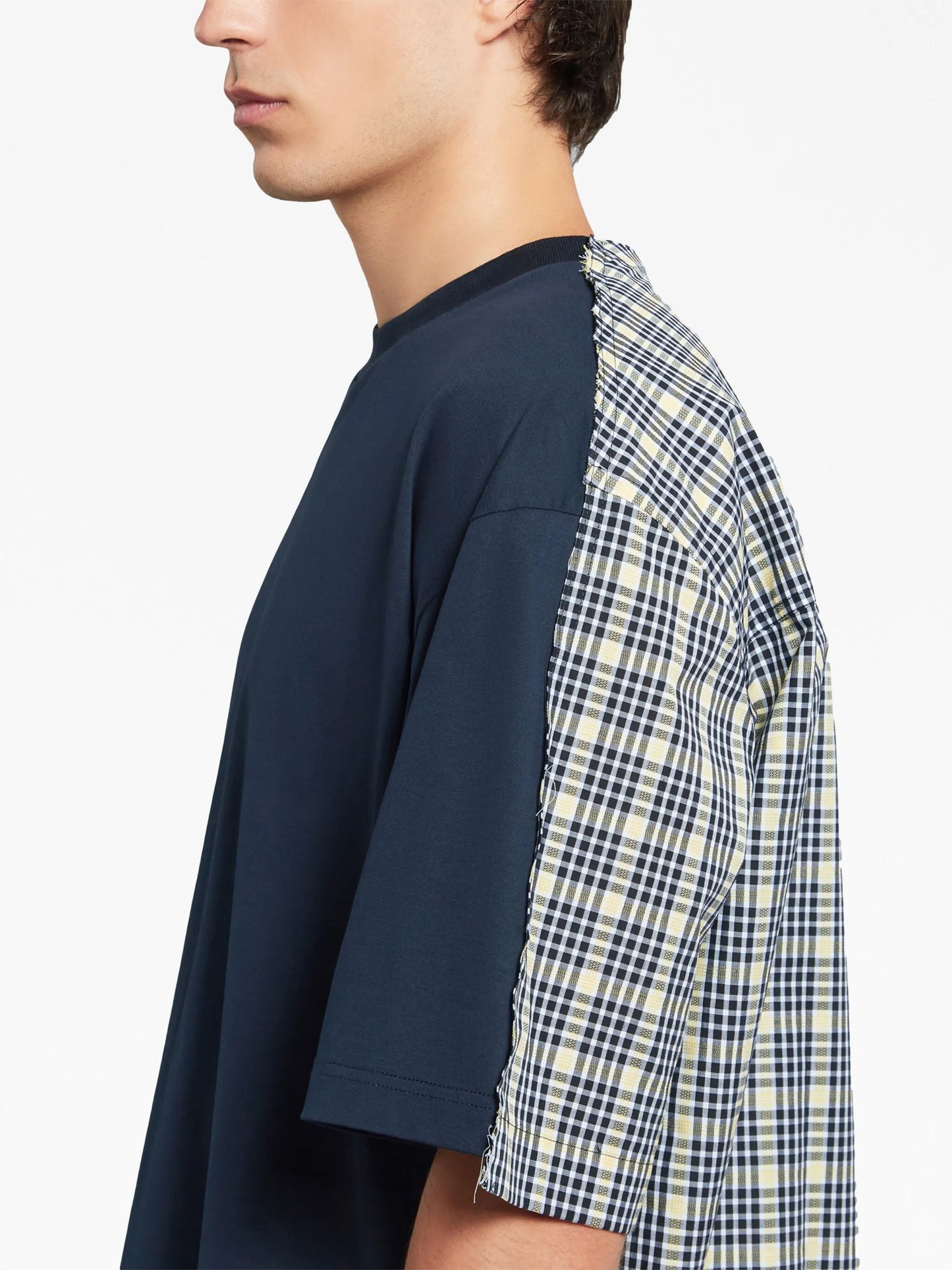 plaid-check panel cotton T-shirt