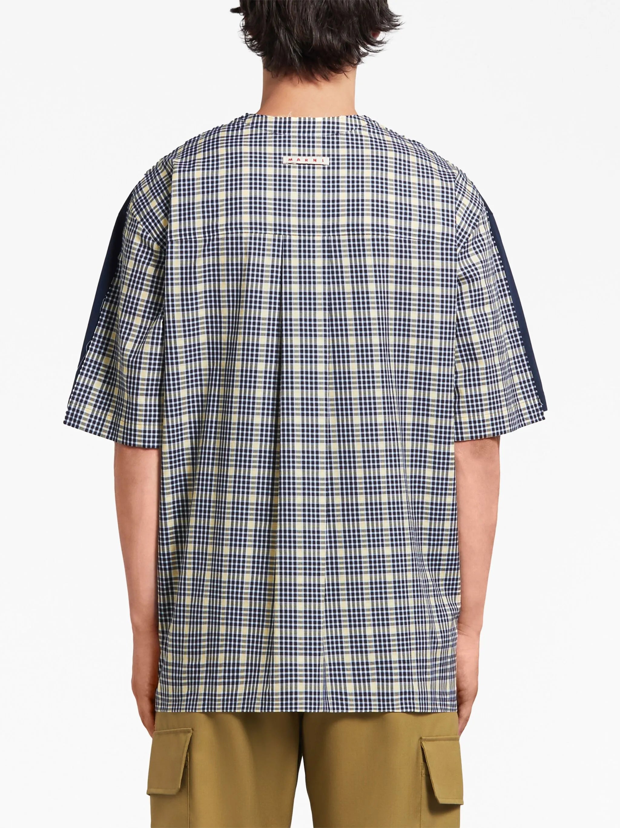 plaid-check panel cotton T-shirt