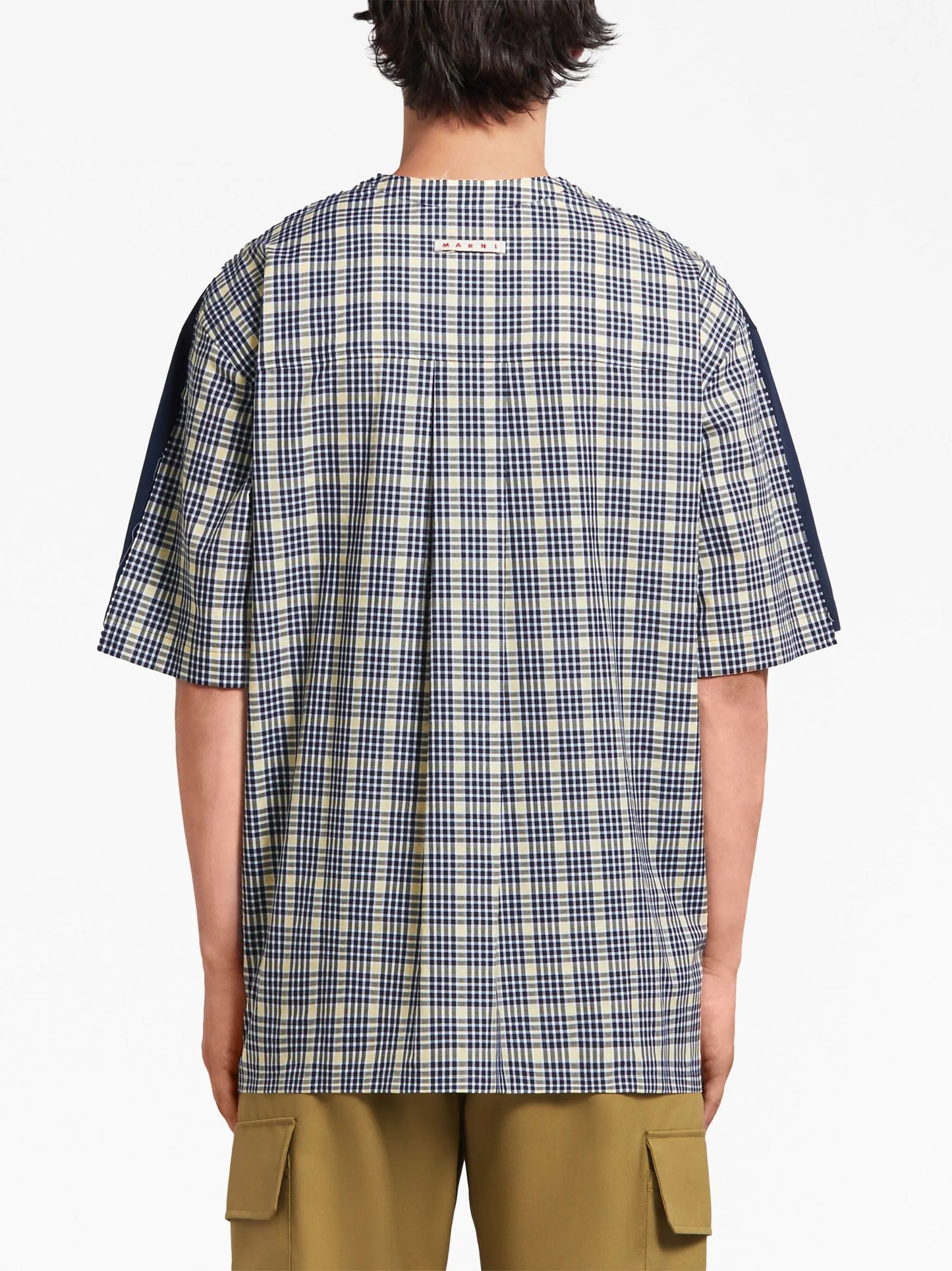plaid-check panel cotton T-shirt