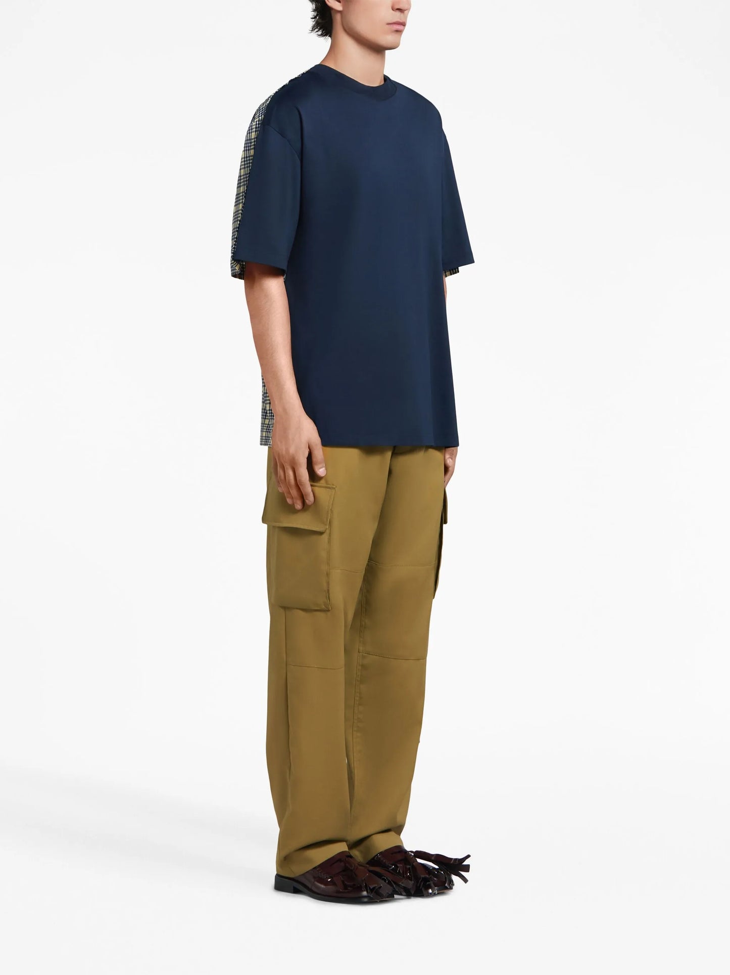 plaid-check panel cotton T-shirt