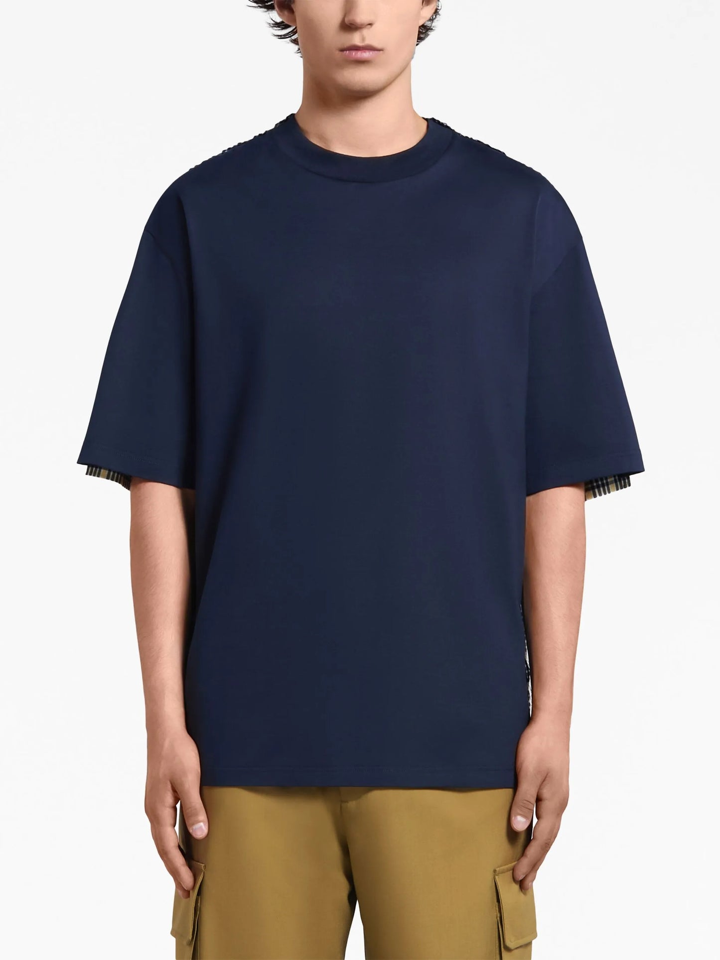 plaid-check panel cotton T-shirt