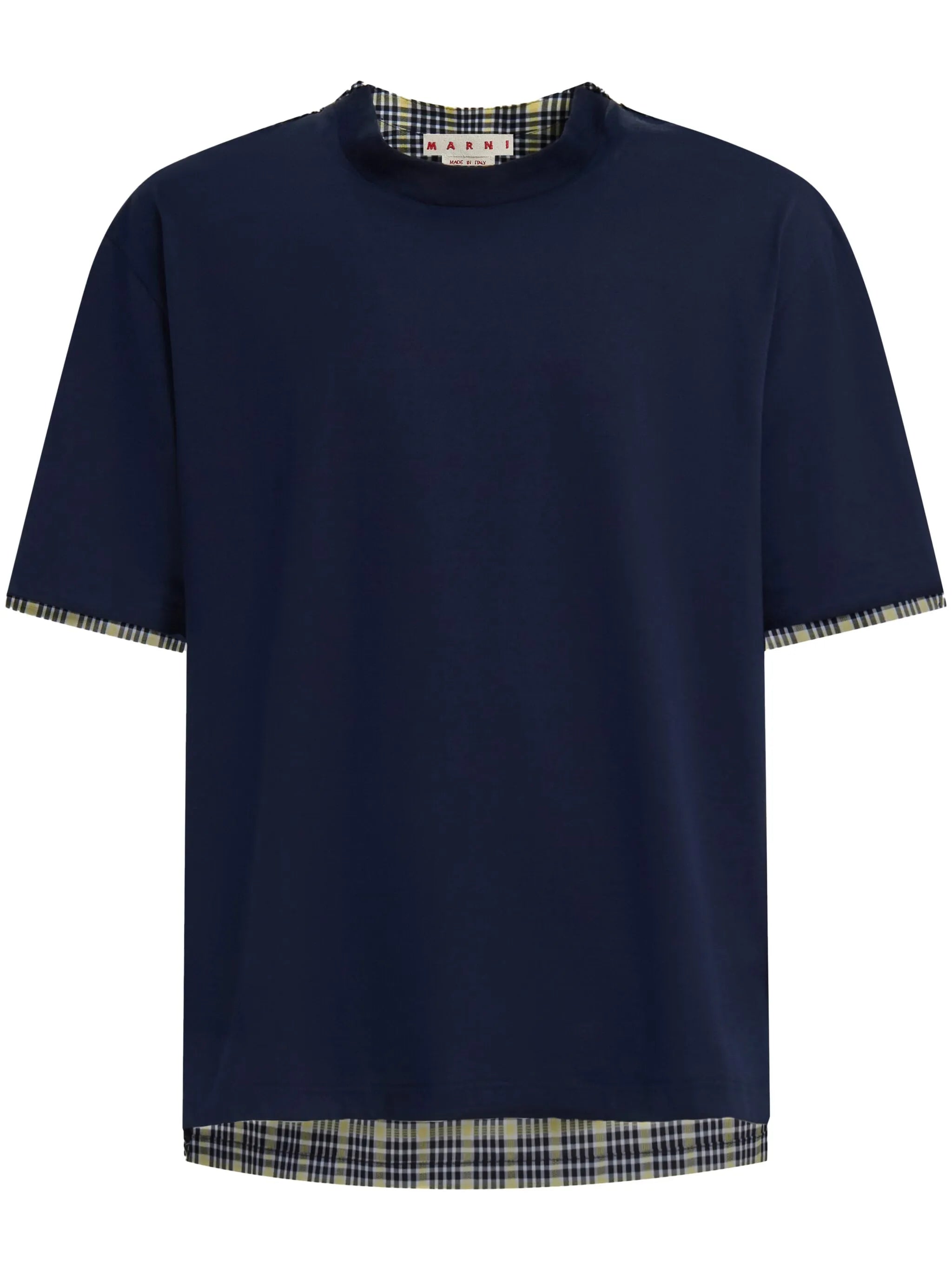 plaid-check panel cotton T-shirt