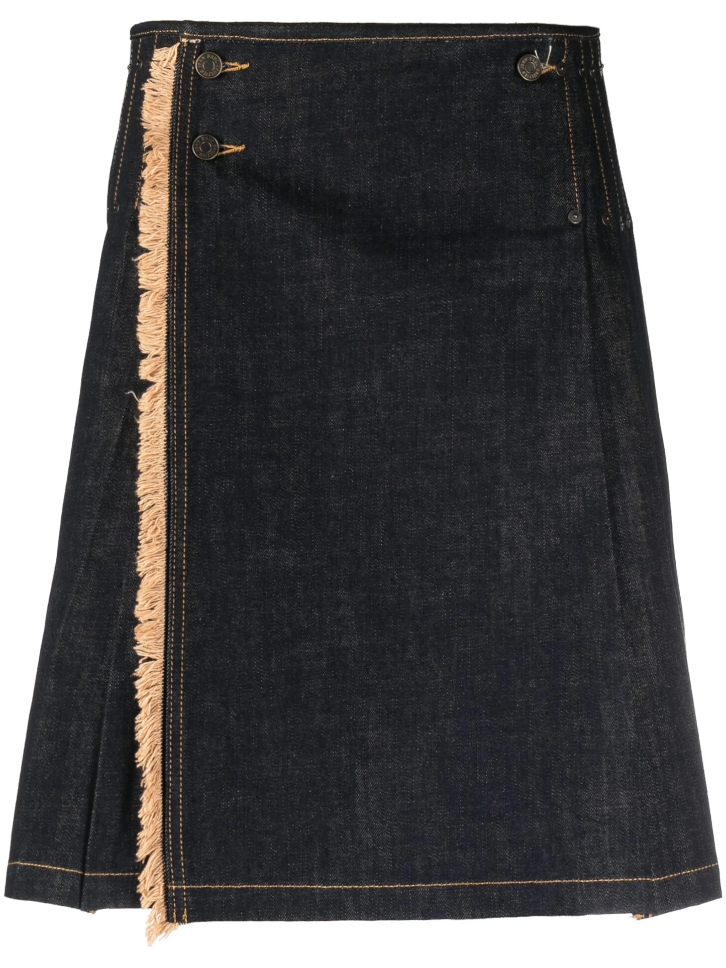fringe-detailed denim kilt