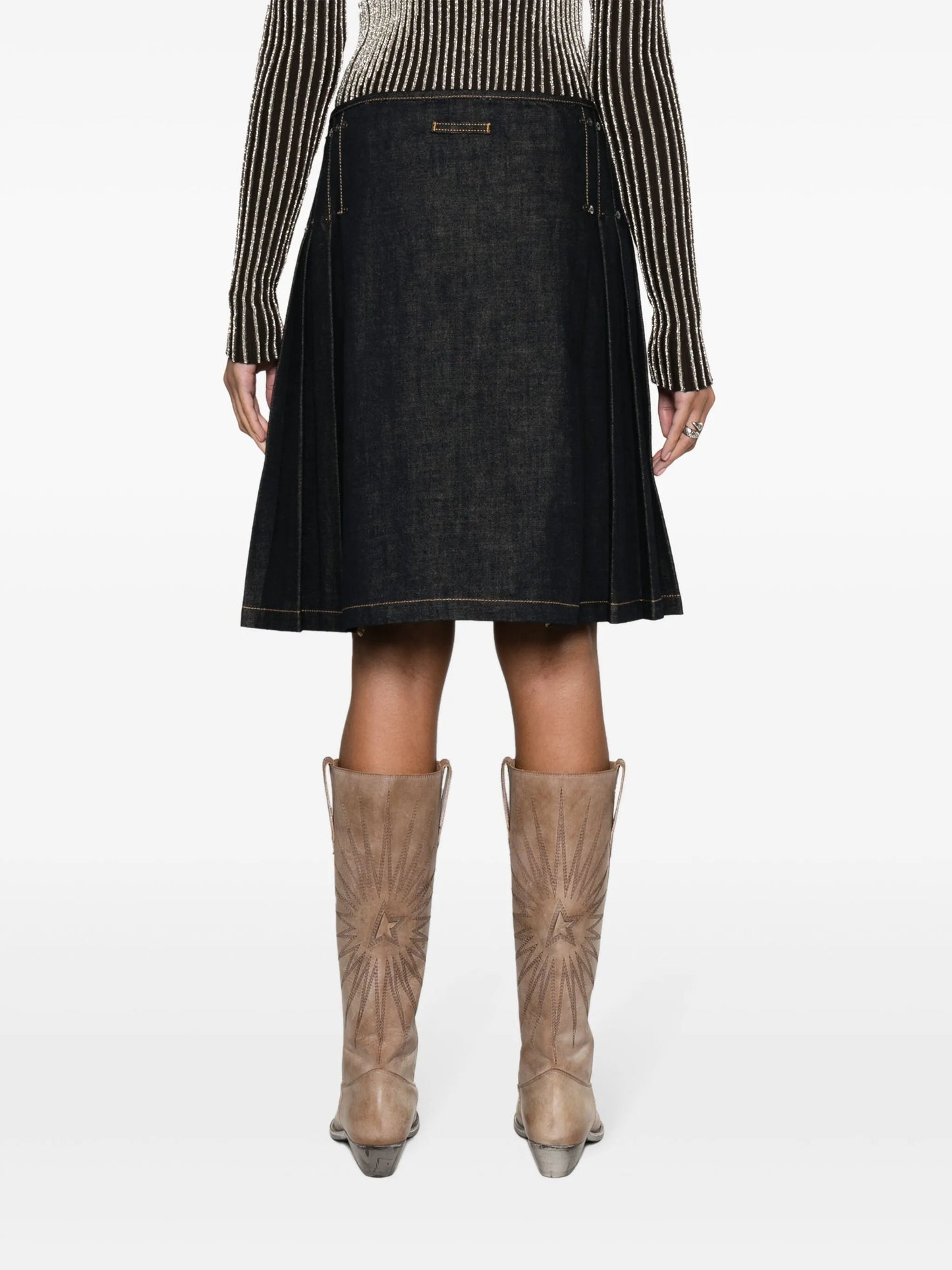 fringe-detailed denim kilt