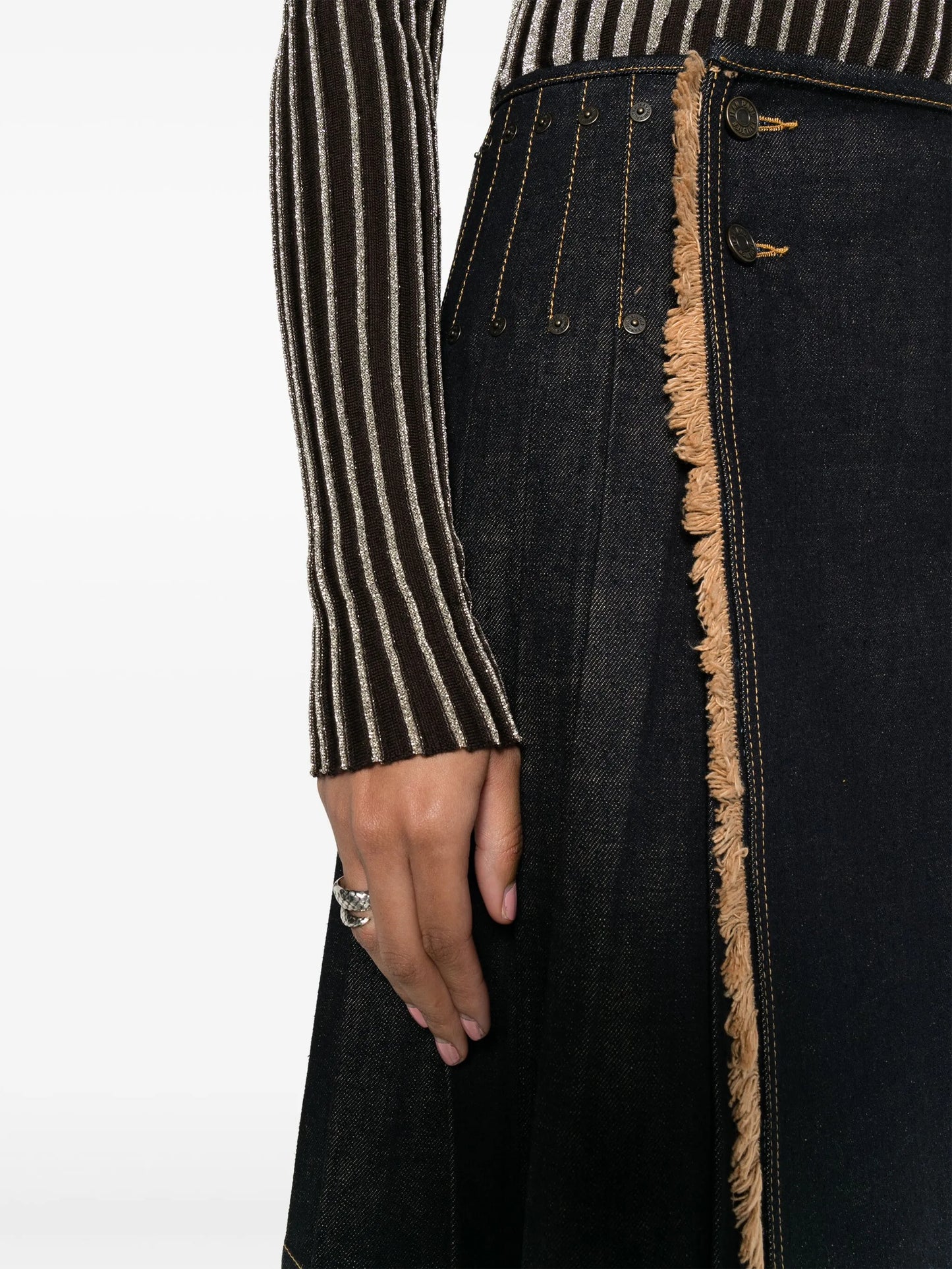 fringe-detailed denim kilt