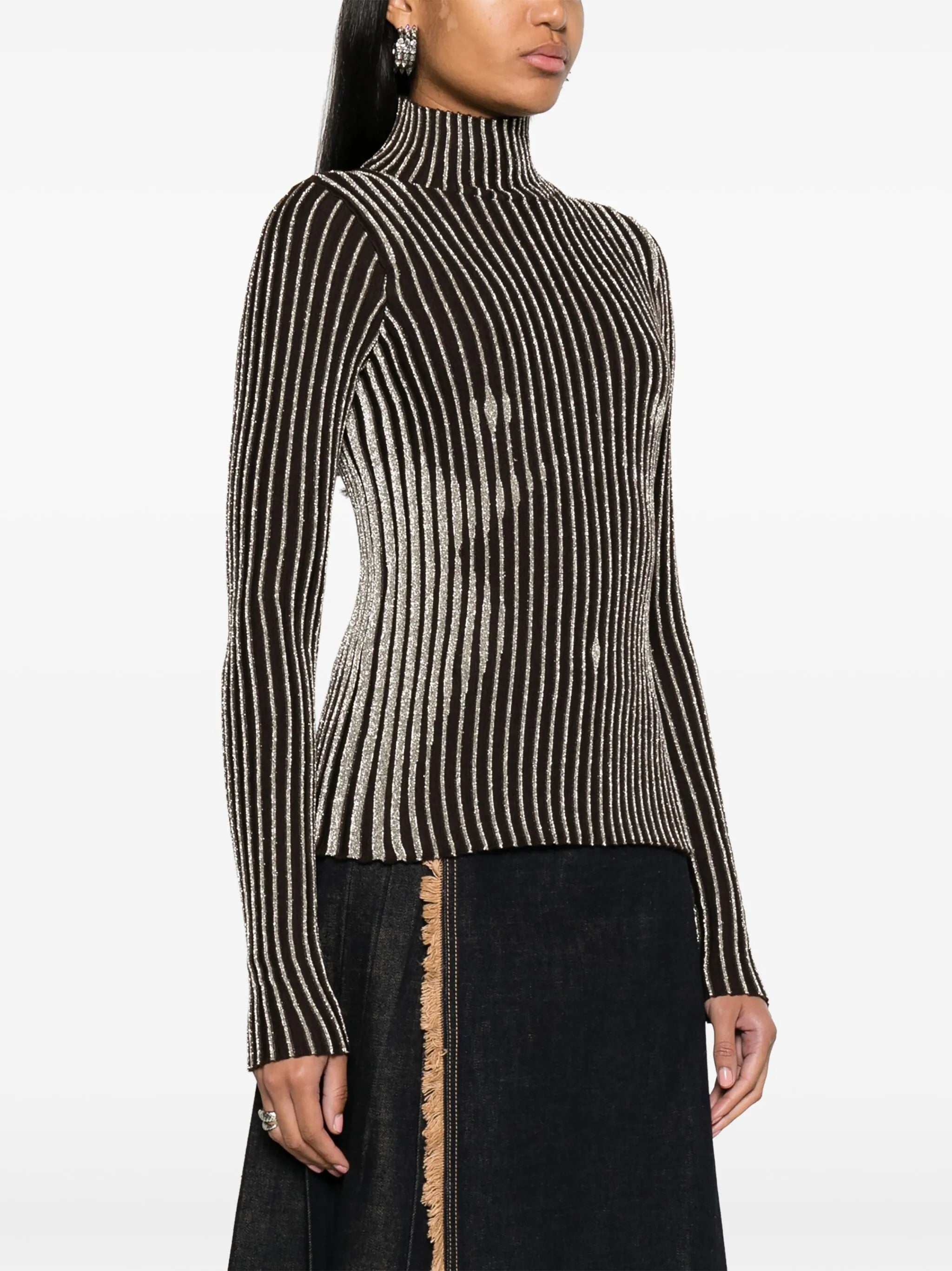 metallic-striped wool-blend jumper