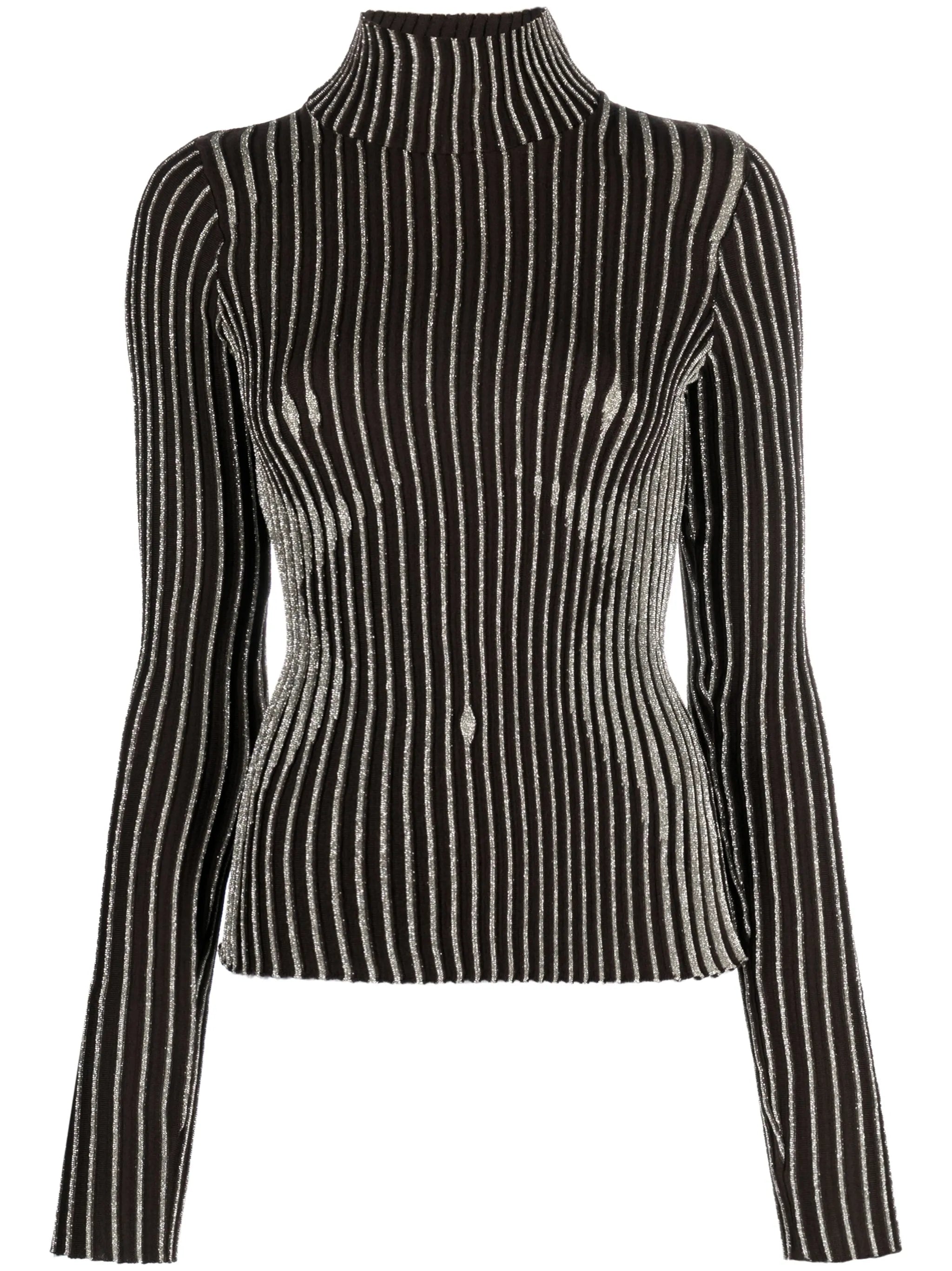 metallic-striped wool-blend jumper