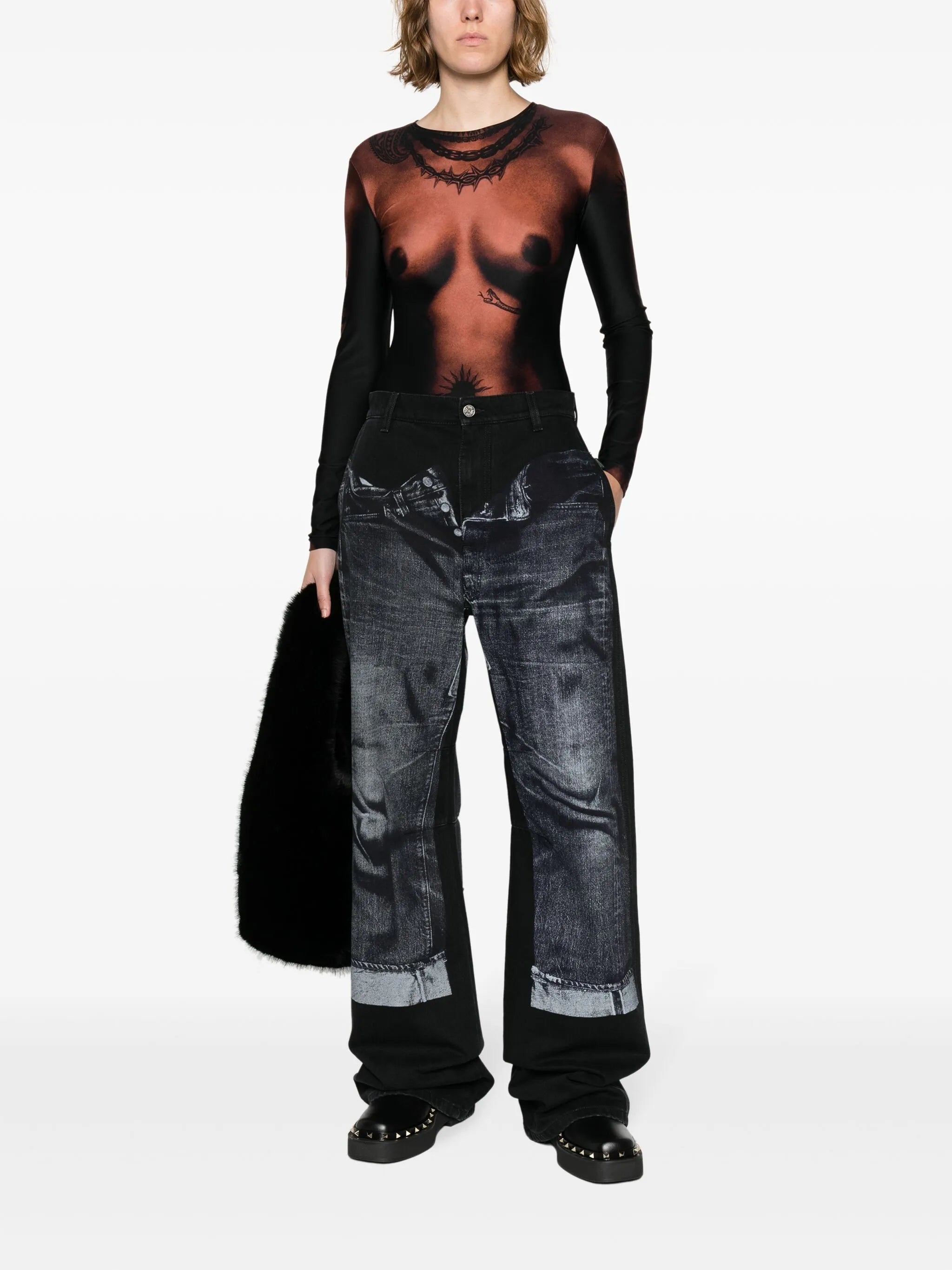 trompe l'oeil-print bodysuit