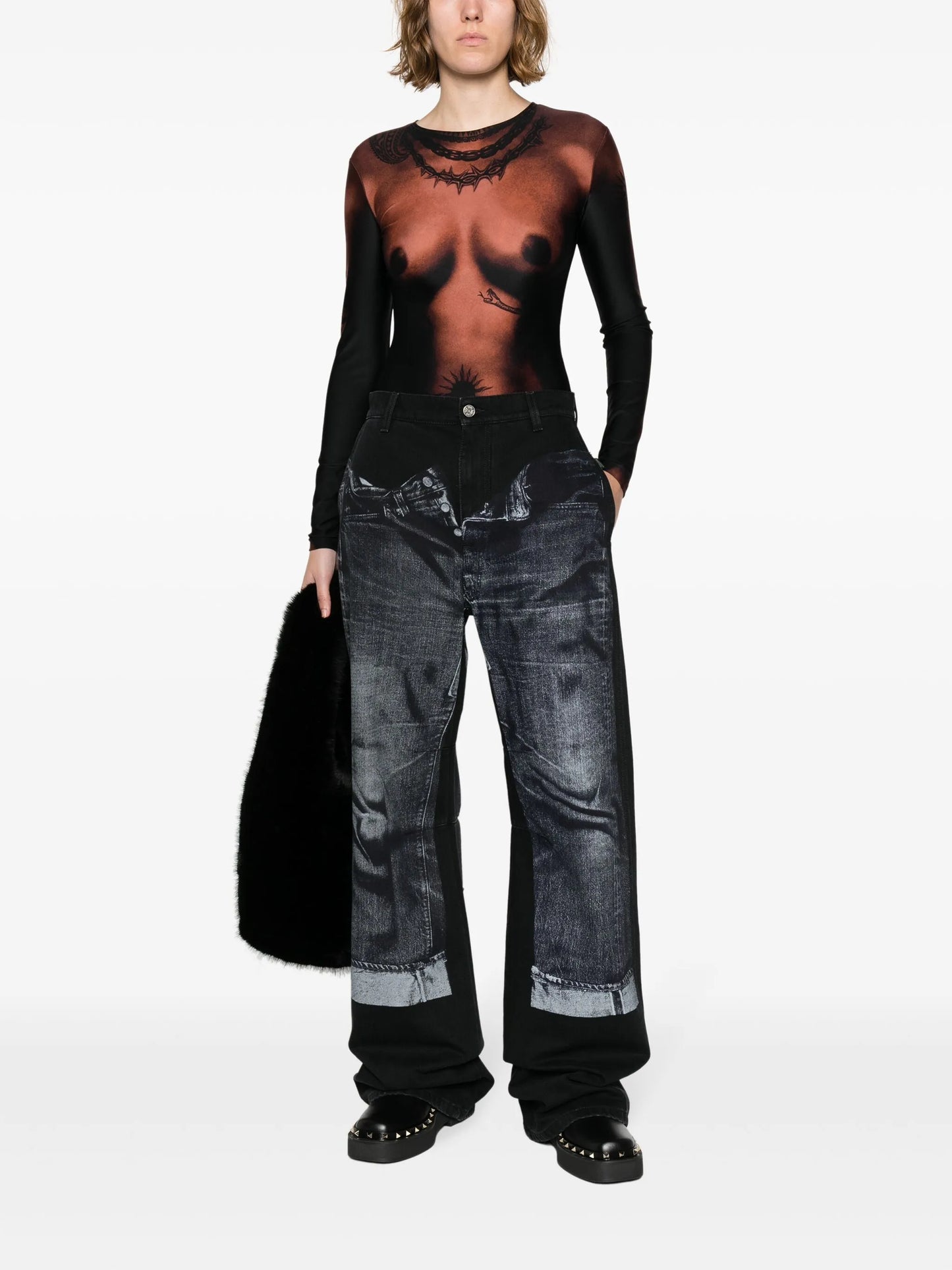 trompe l'oeil-print bodysuit