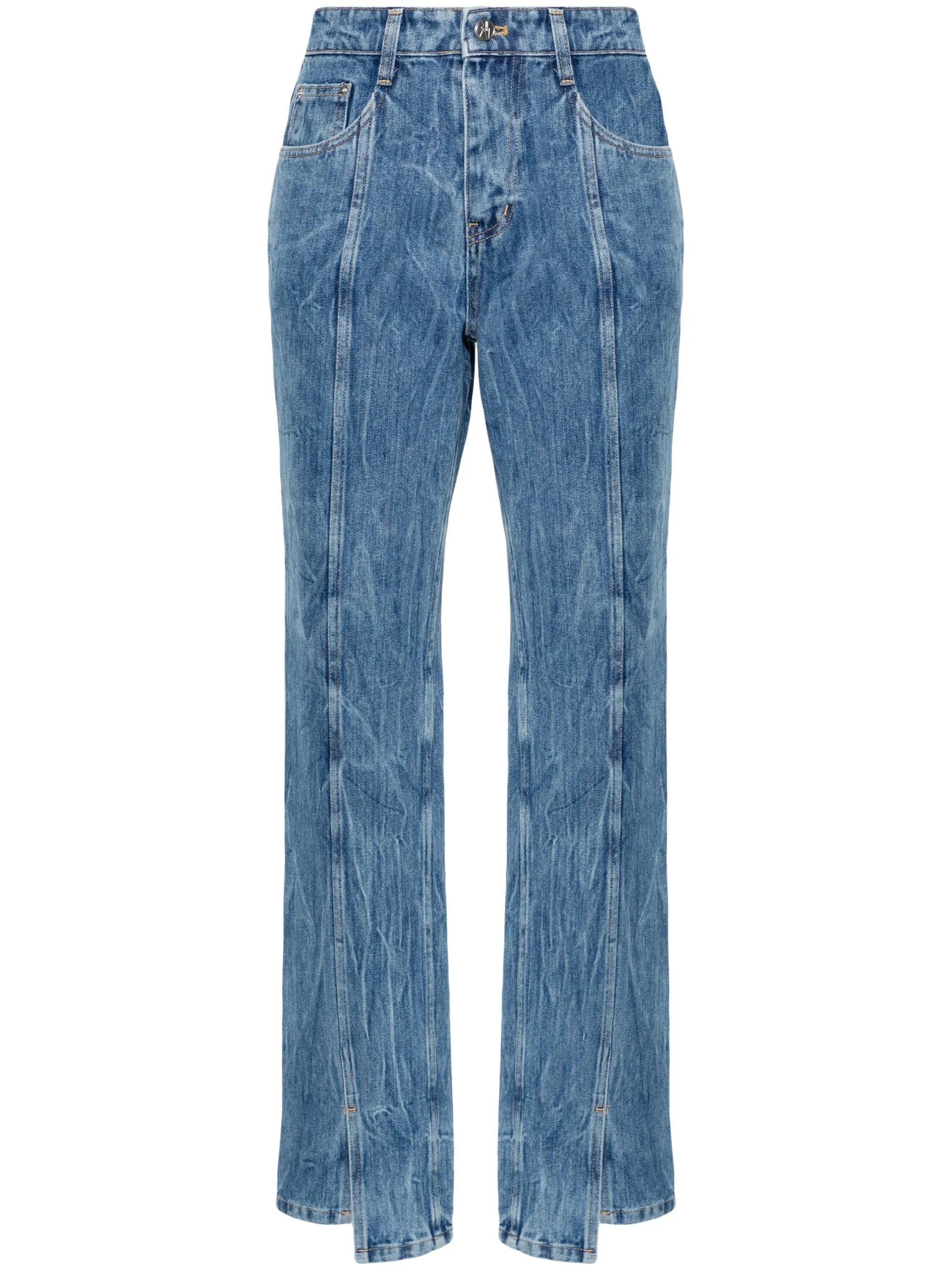 wrinkled-detailed cotton jeans