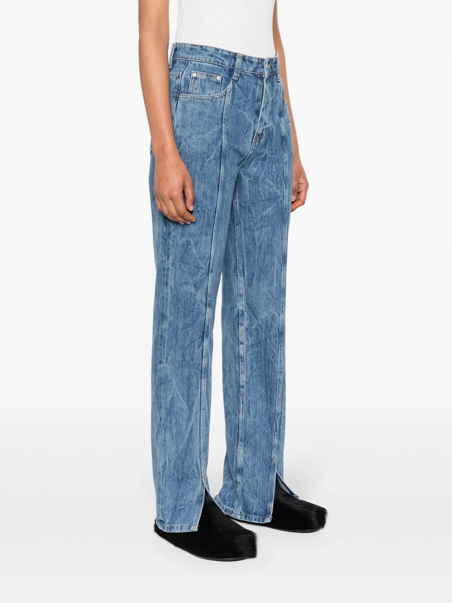 wrinkled-detailed cotton jeans