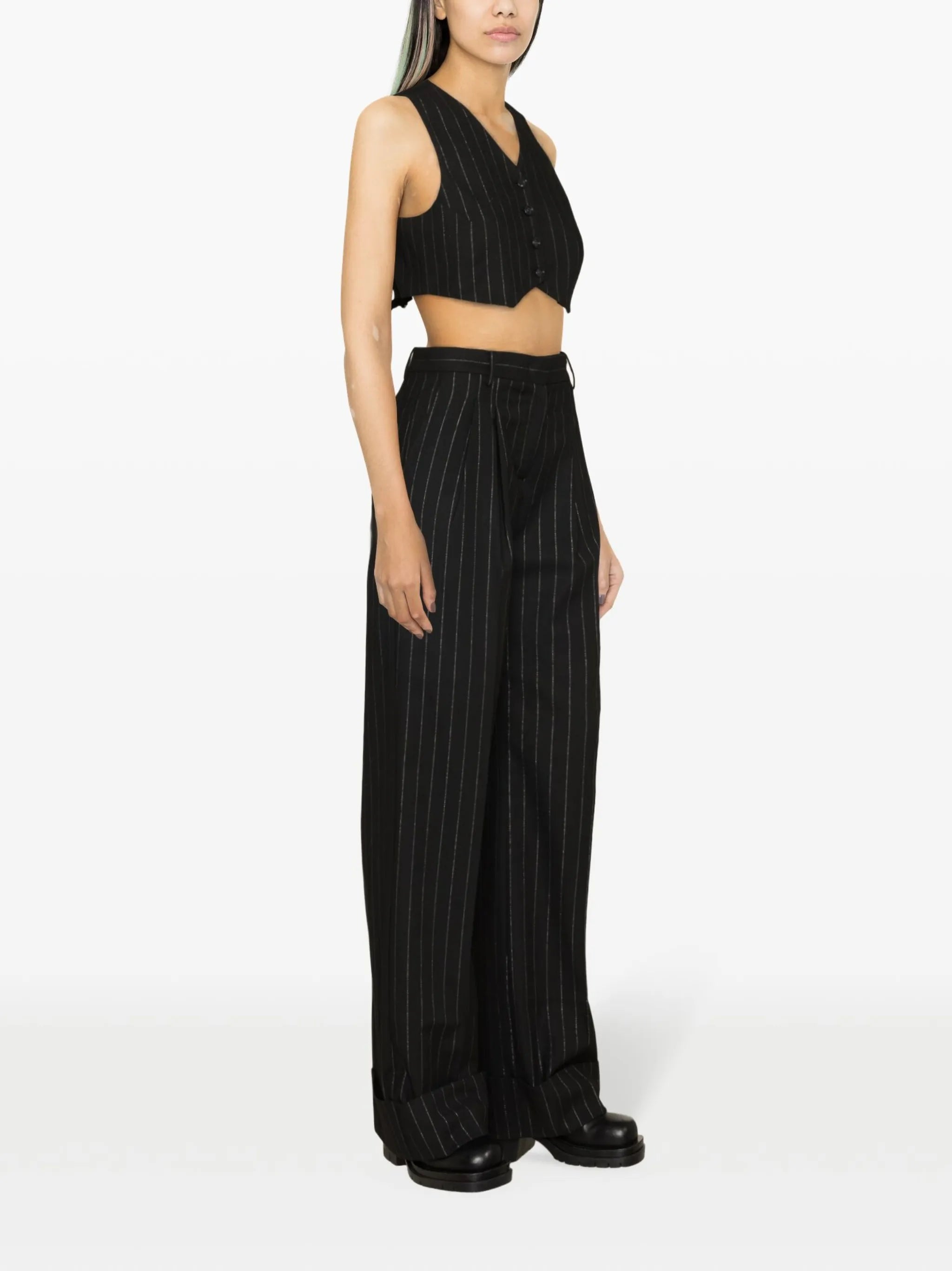 pinstripe wide-leg trousers