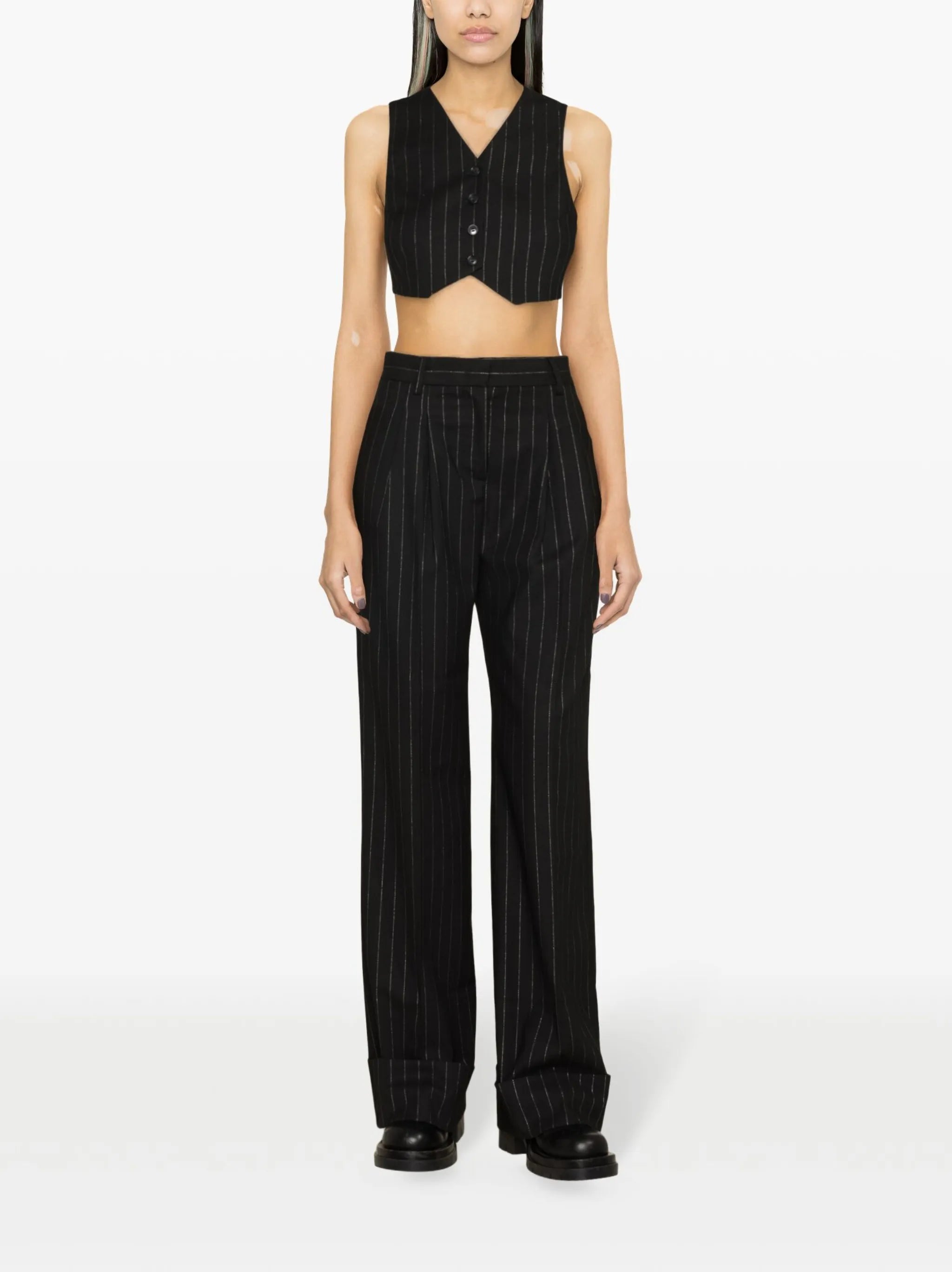 pinstripe wide-leg trousers