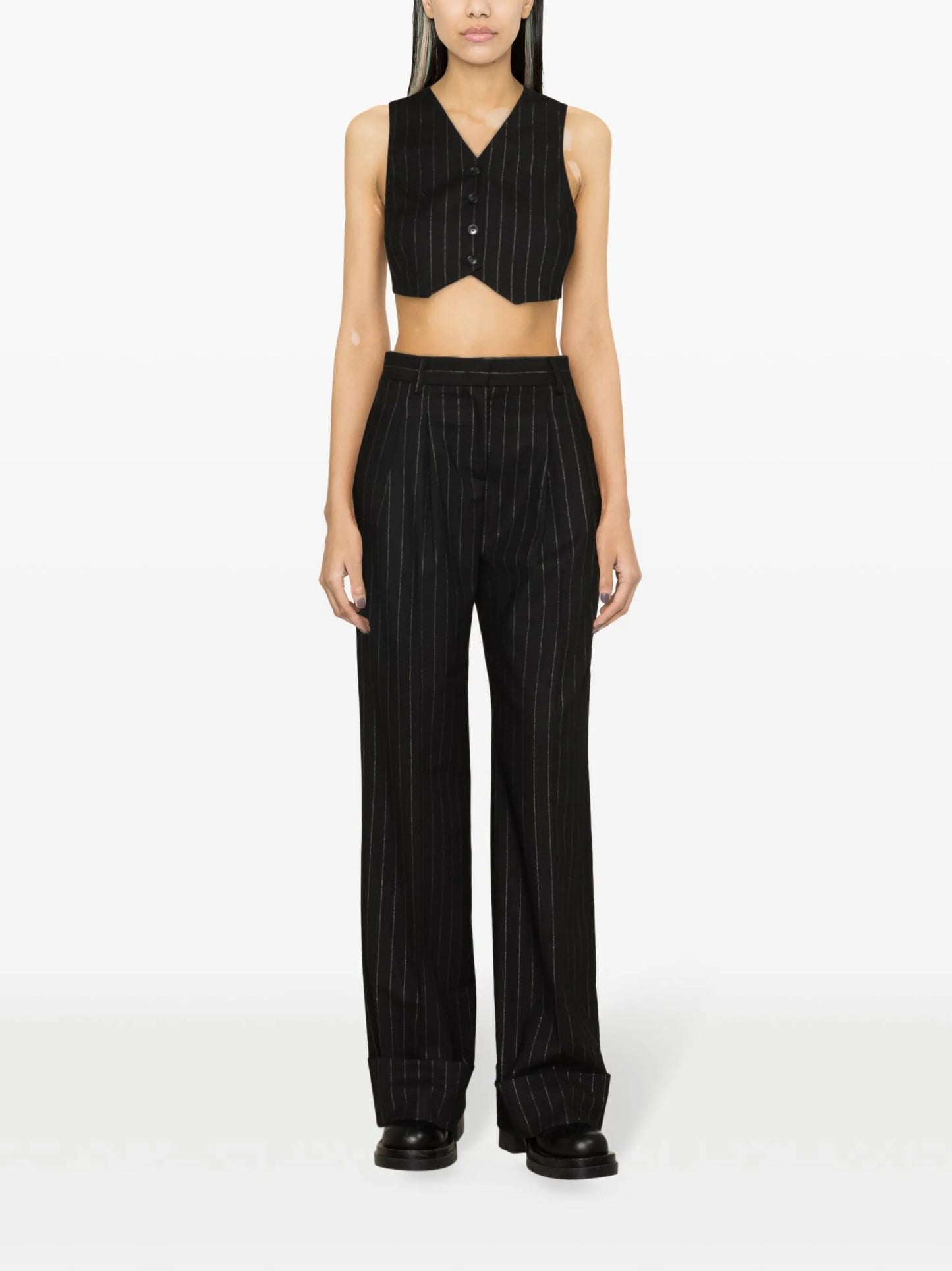 pinstripe wide-leg trousers