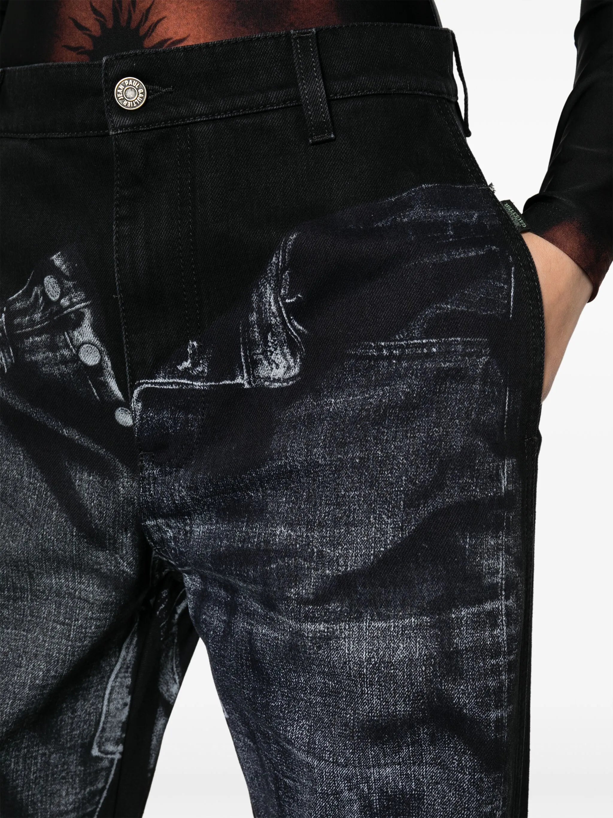 trompe l'oeil-print wide-leg jeans