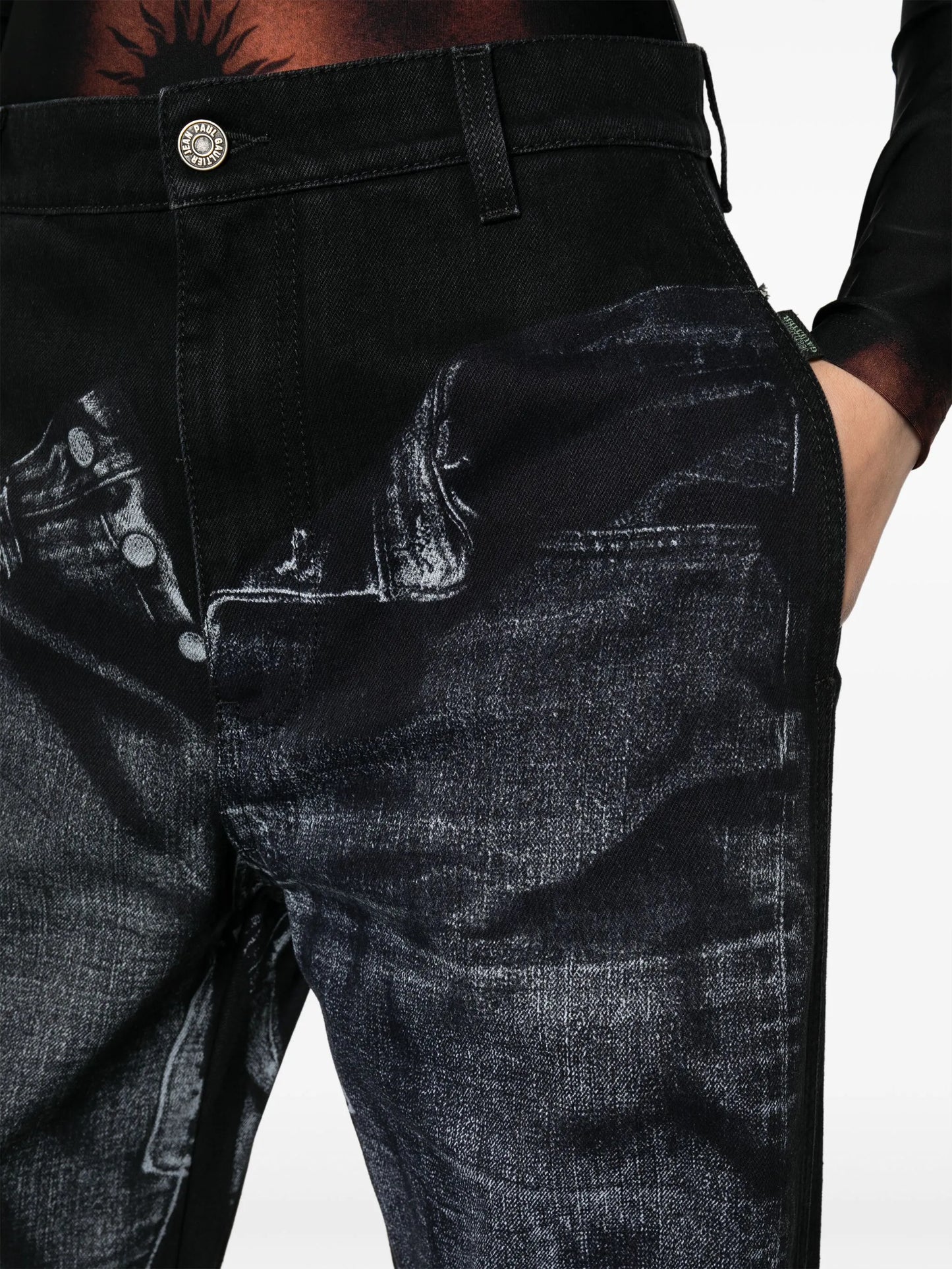 trompe l'oeil-print wide-leg jeans