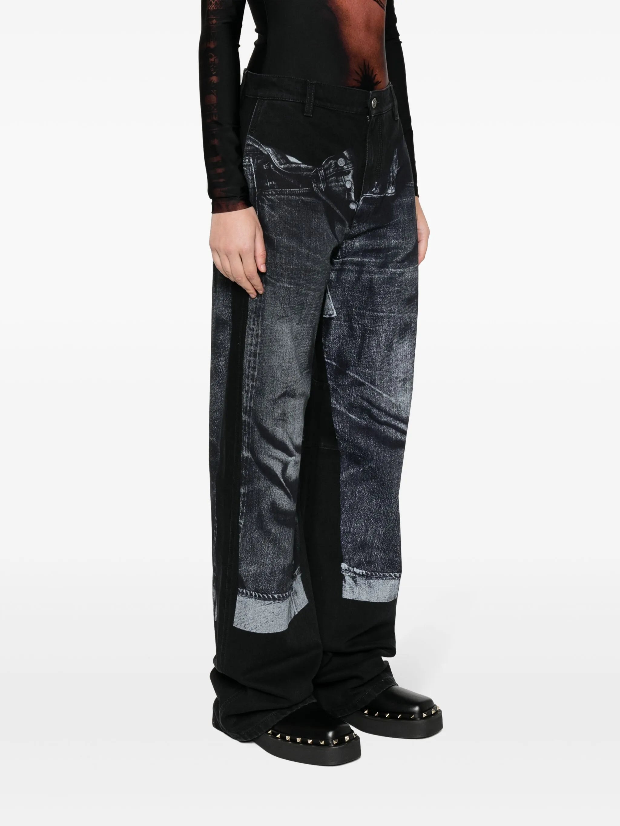 trompe l'oeil-print wide-leg jeans