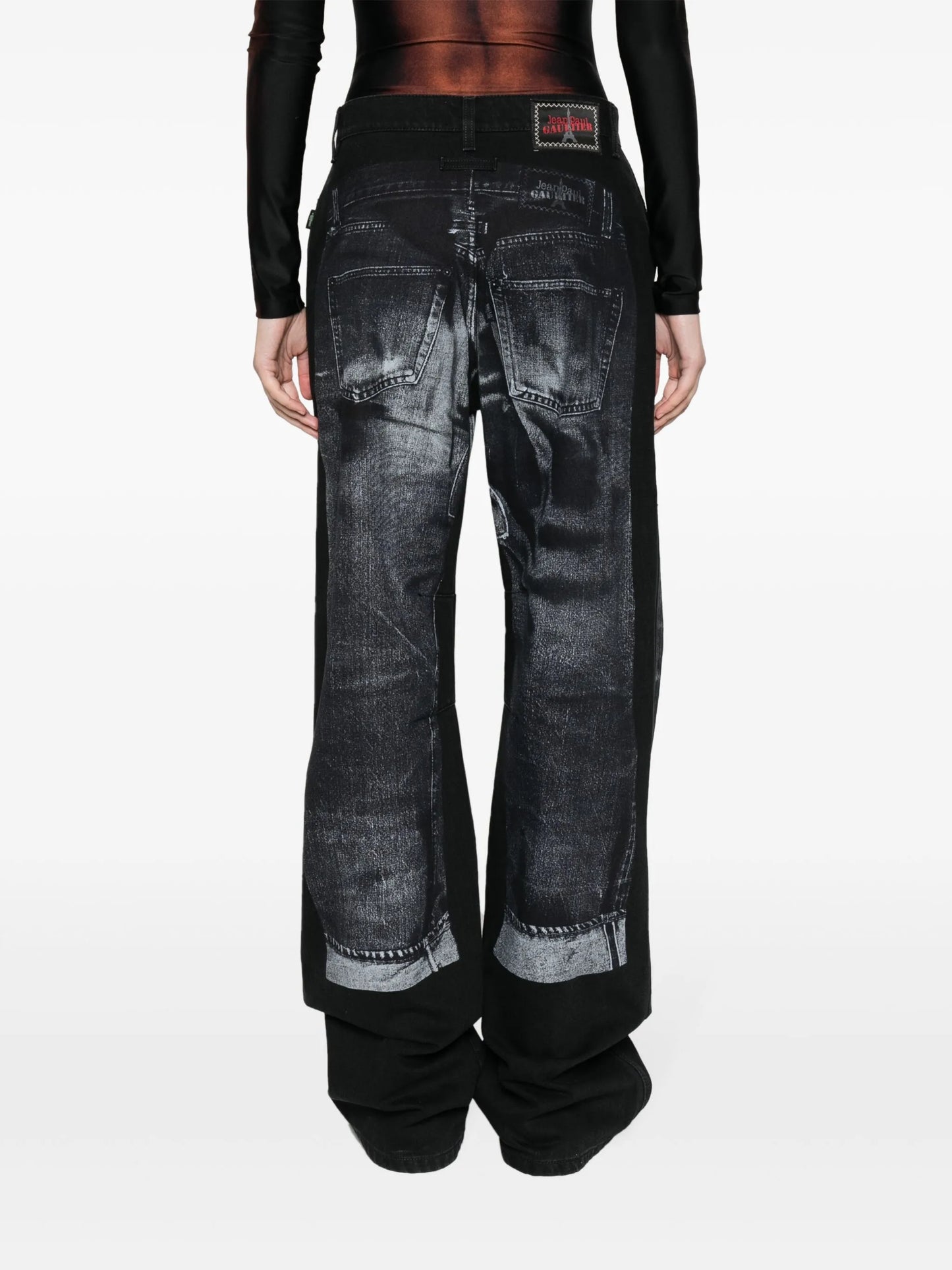 trompe l'oeil-print wide-leg jeans