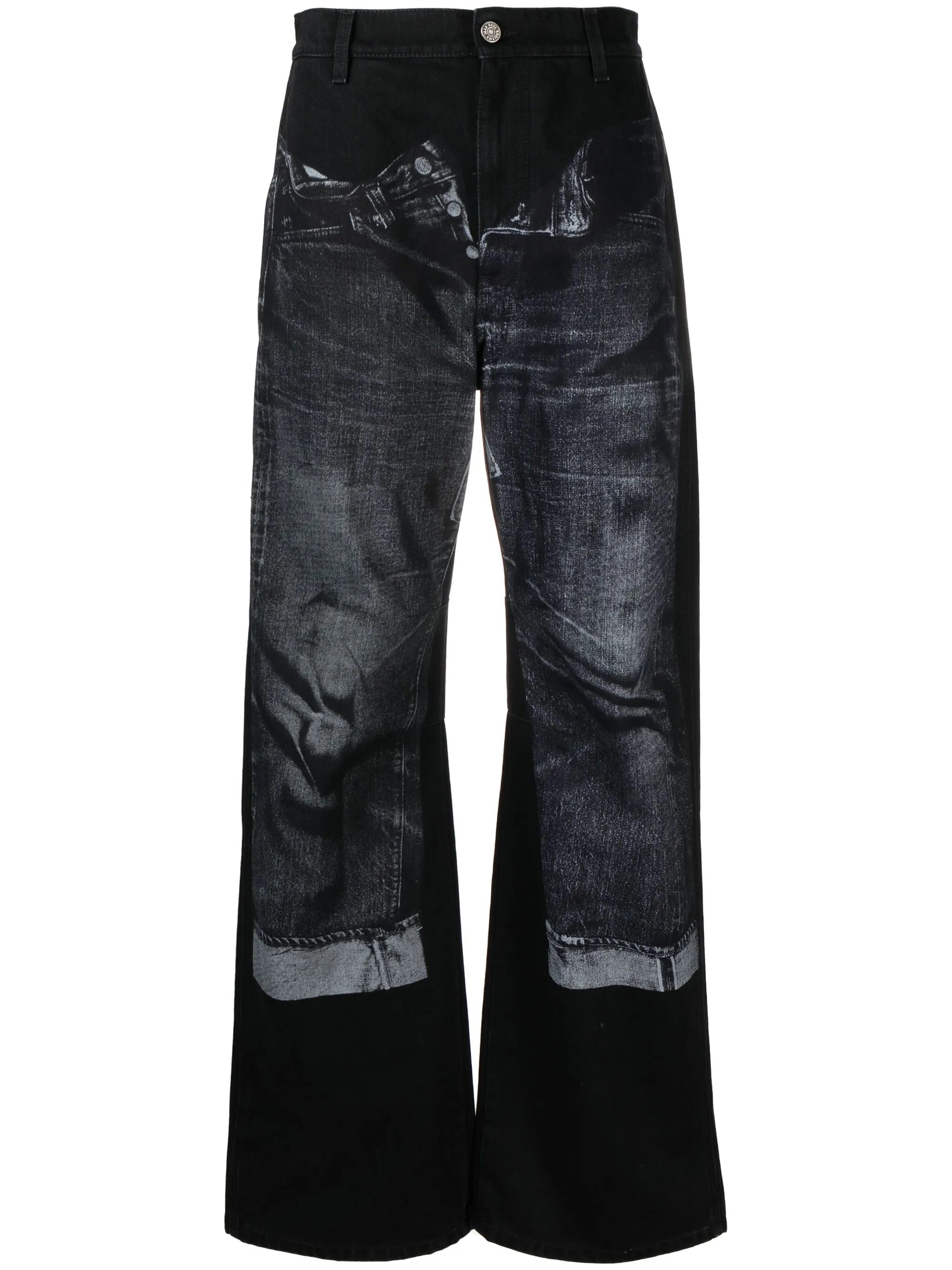 trompe l'oeil-print wide-leg jeans