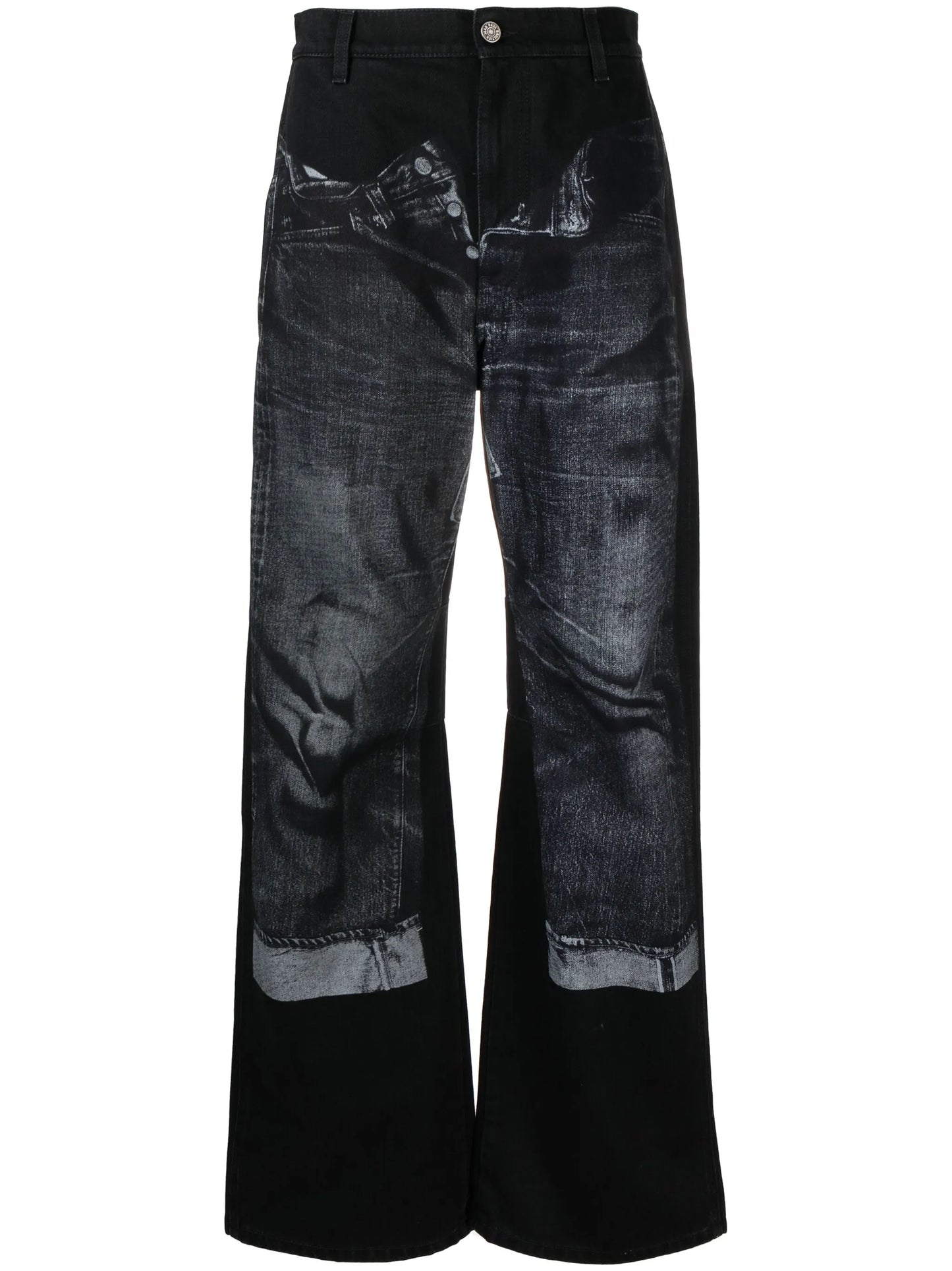 trompe l'oeil-print wide-leg jeans