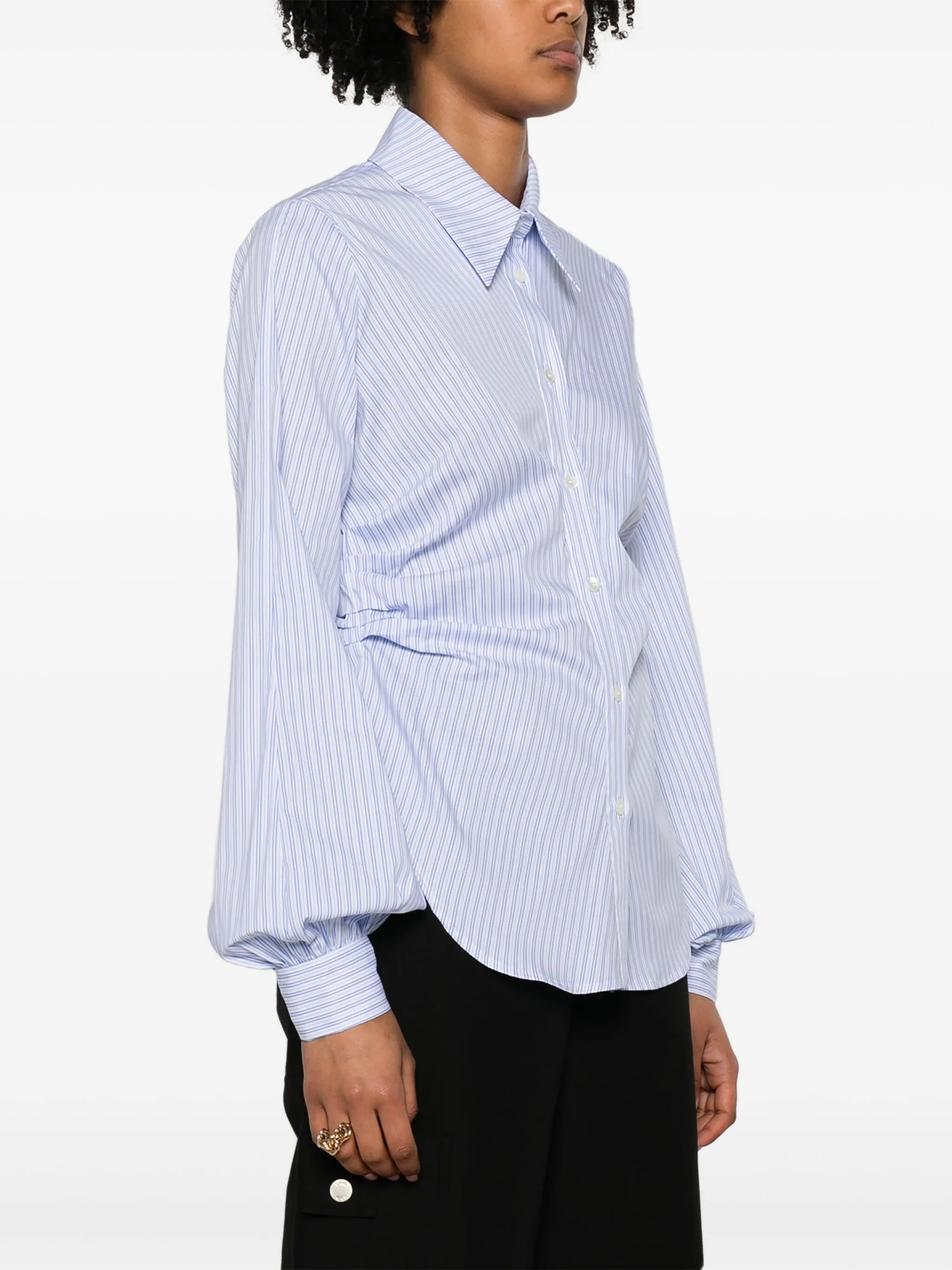 gathered-detail striped shirt