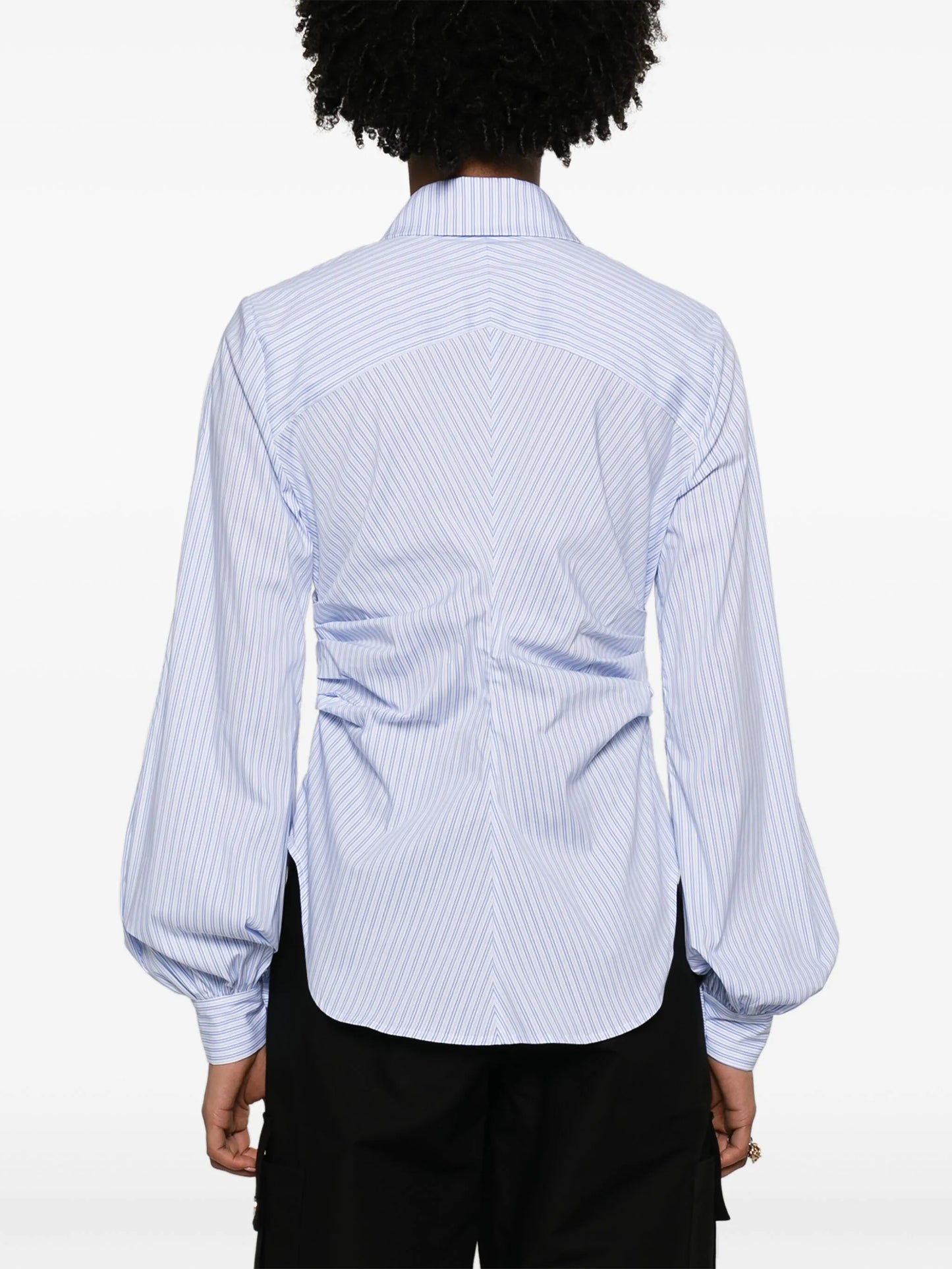 gathered-detail striped shirt