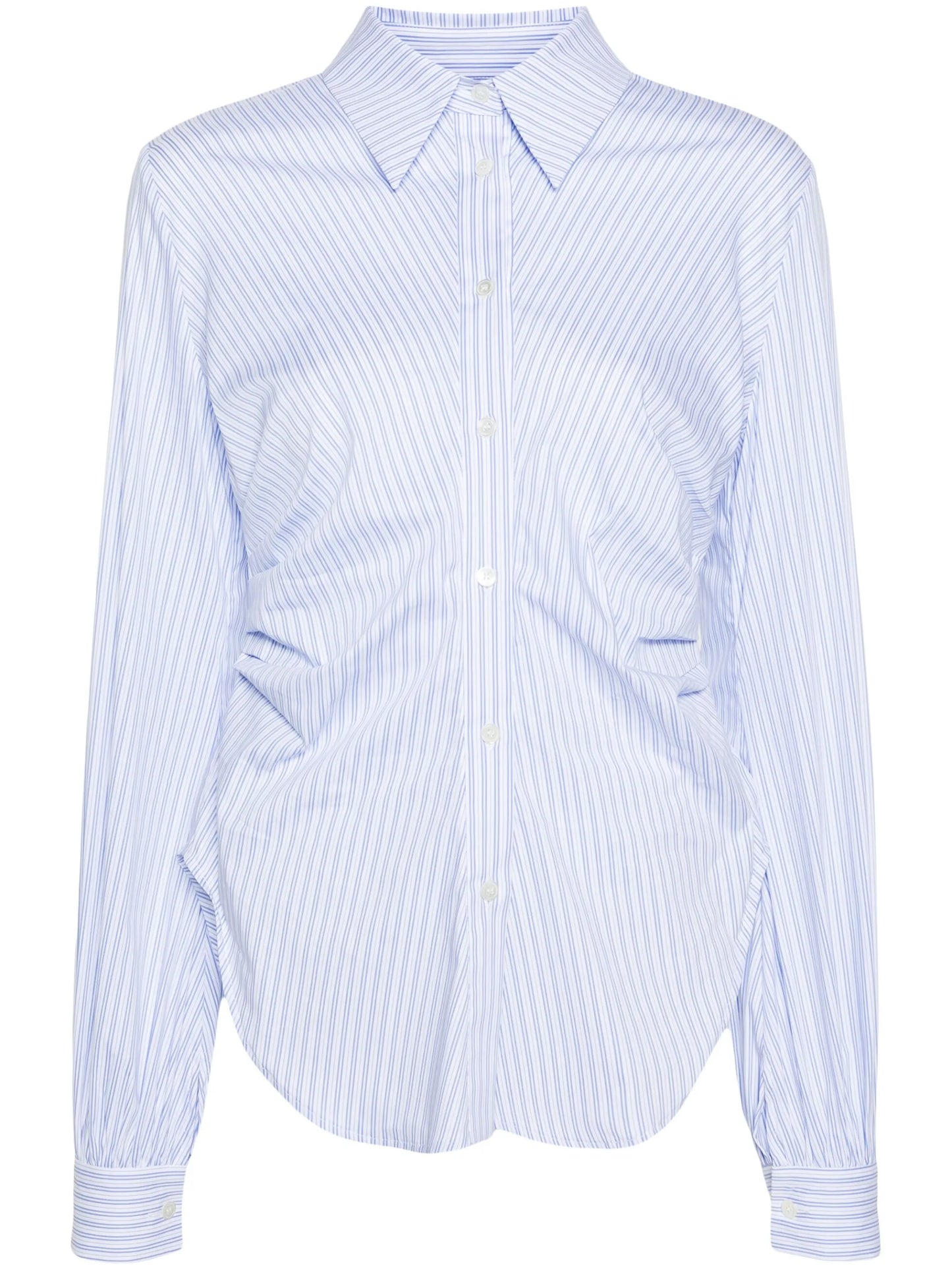 gathered-detail striped shirt