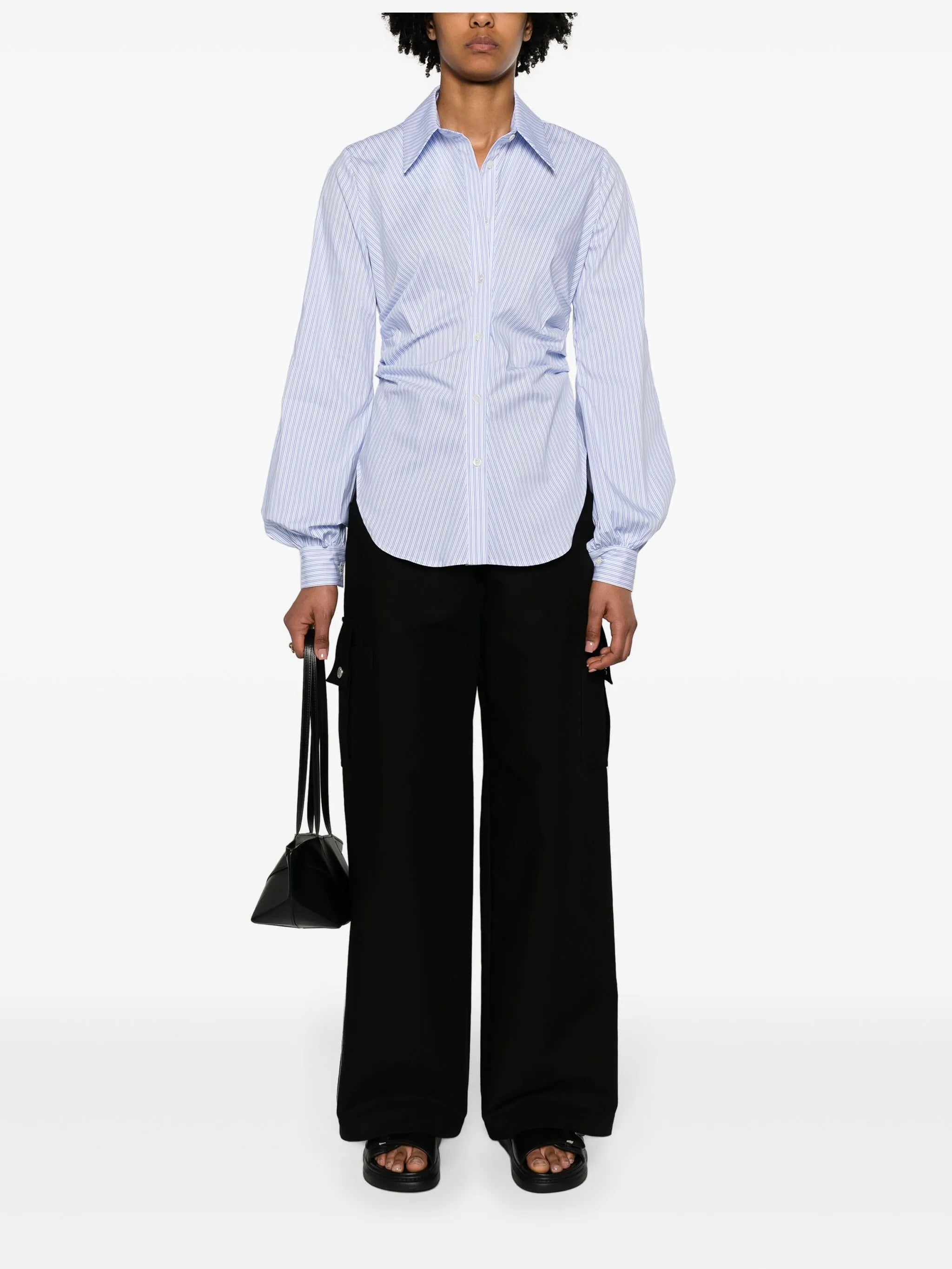 gathered-detail striped shirt