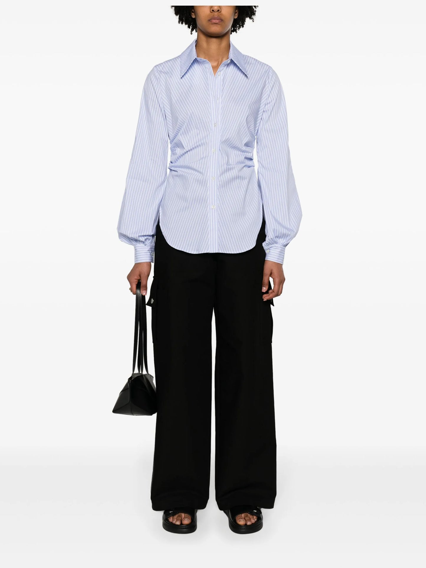 gathered-detail striped shirt