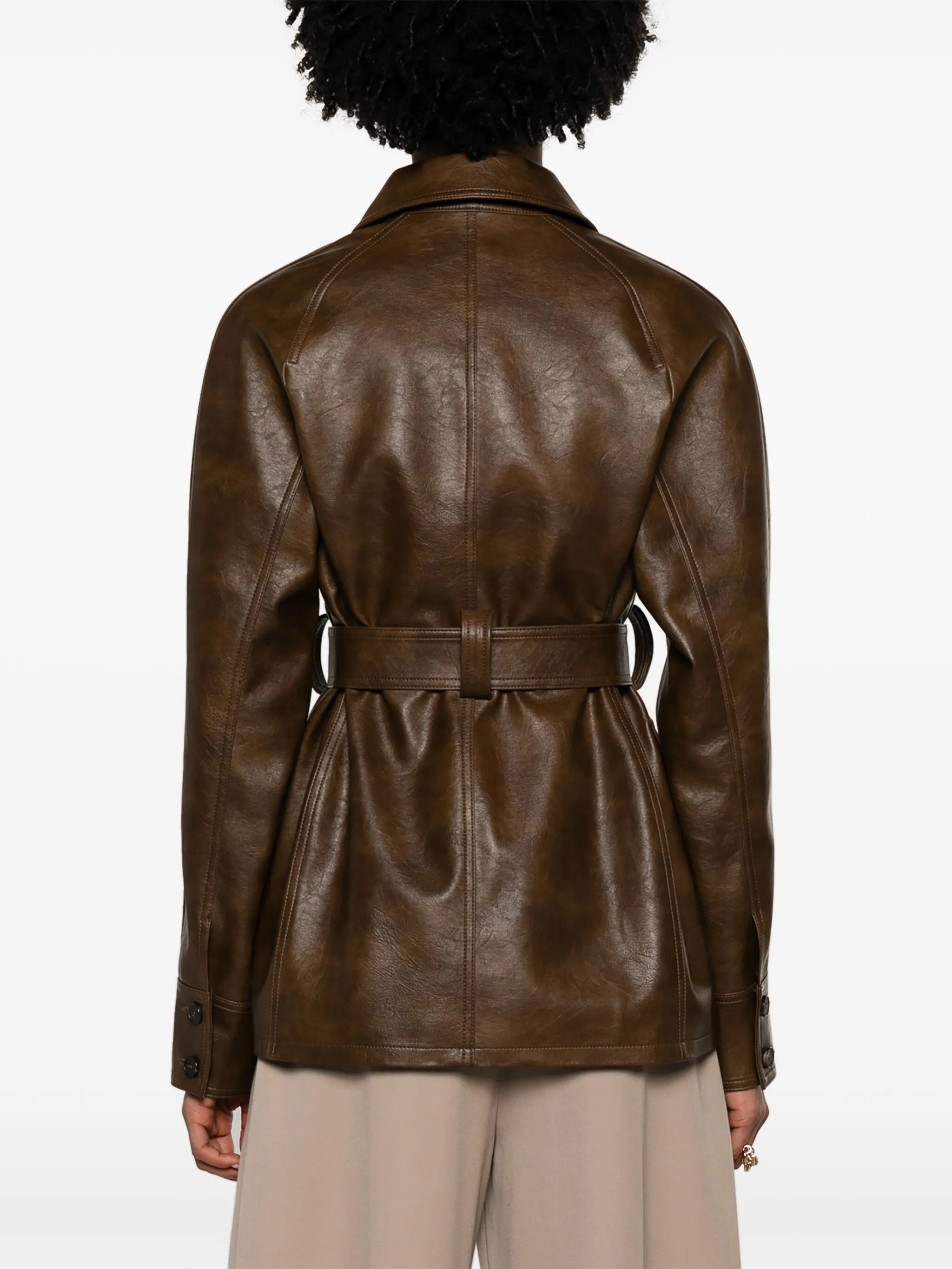 belted faux-leather shirt jacket