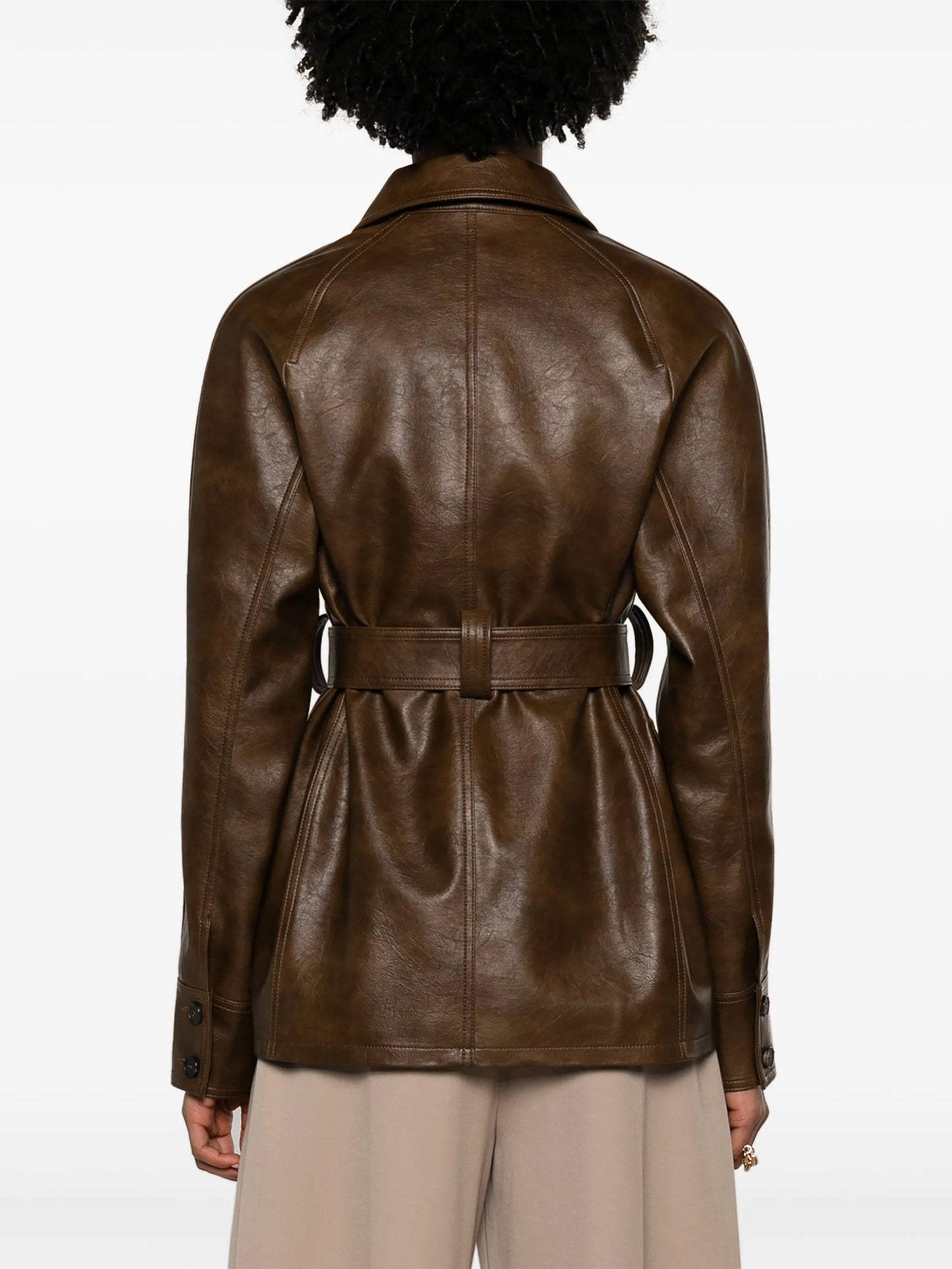 belted faux-leather shirt jacket