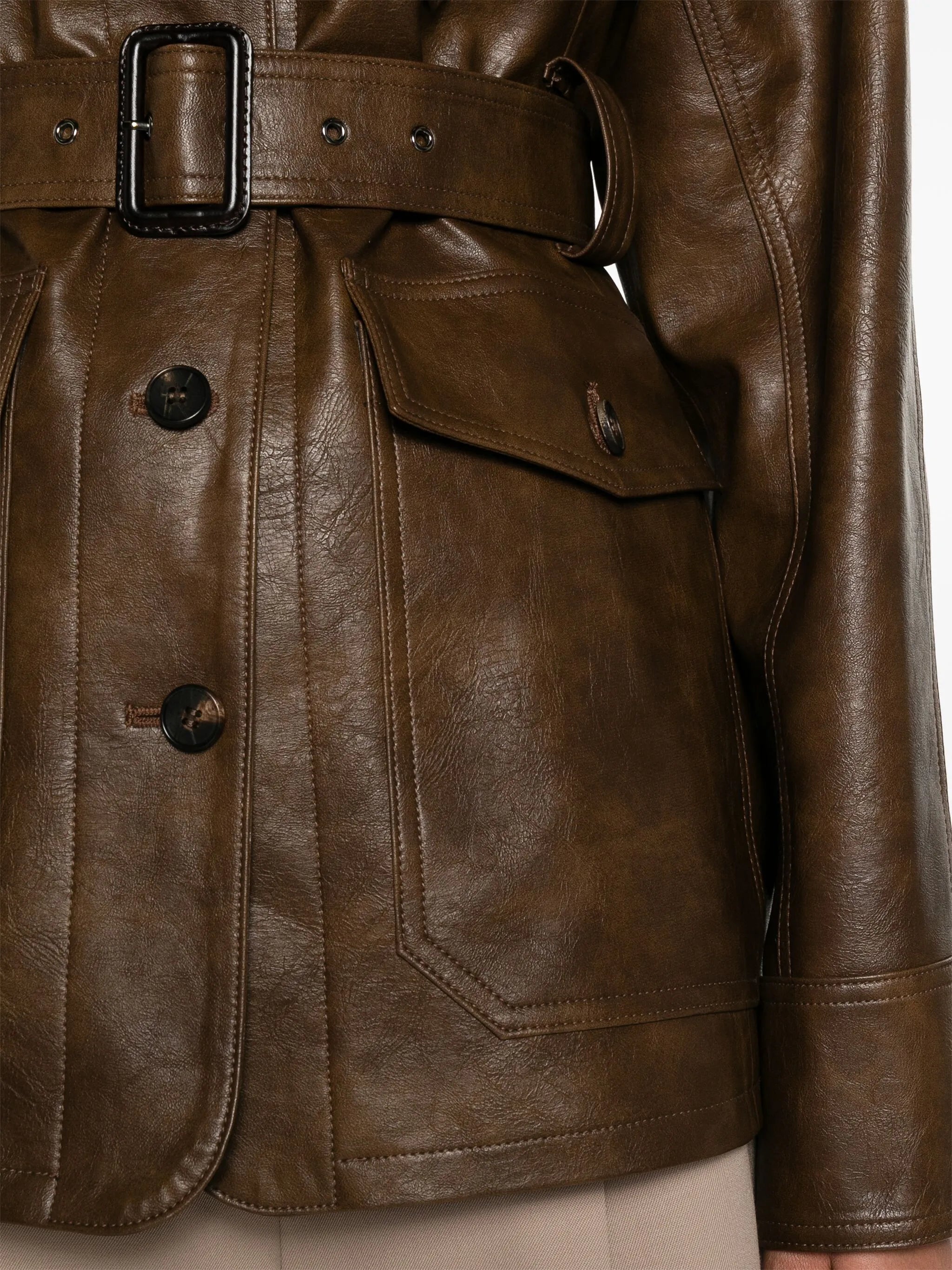 belted faux-leather shirt jacket
