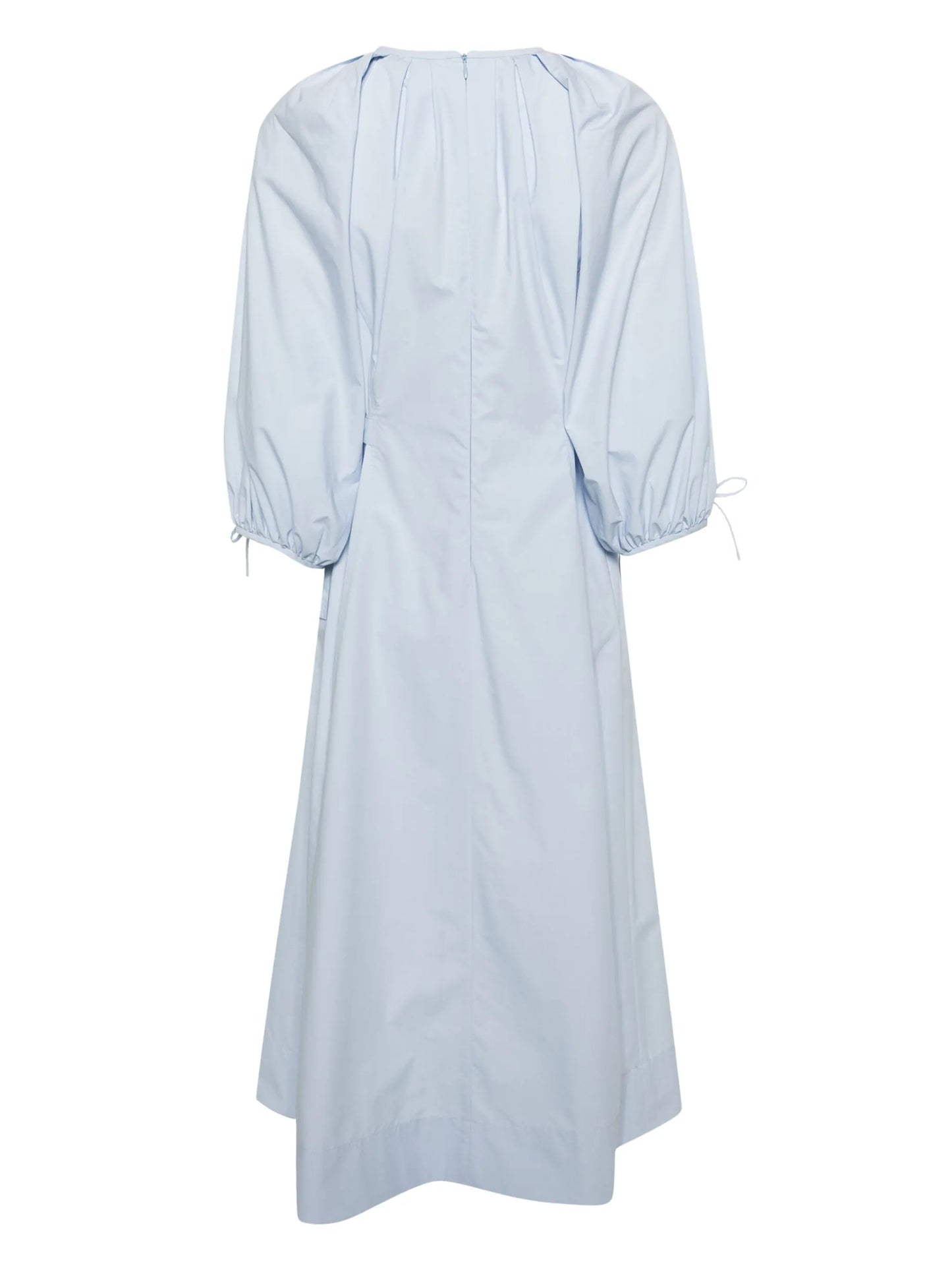 puff-sleeve flared midi dress