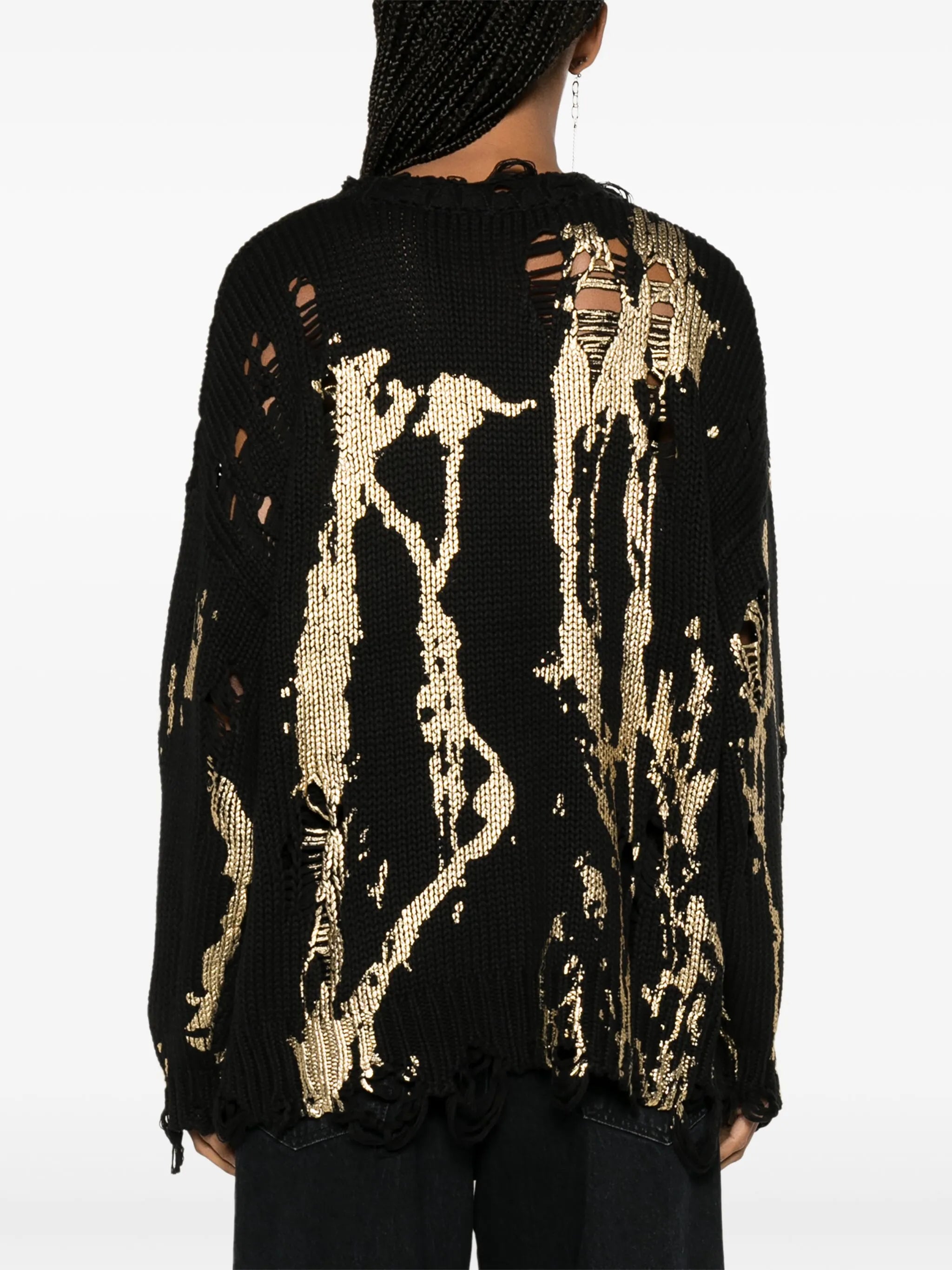 painterly-print distressed jumper