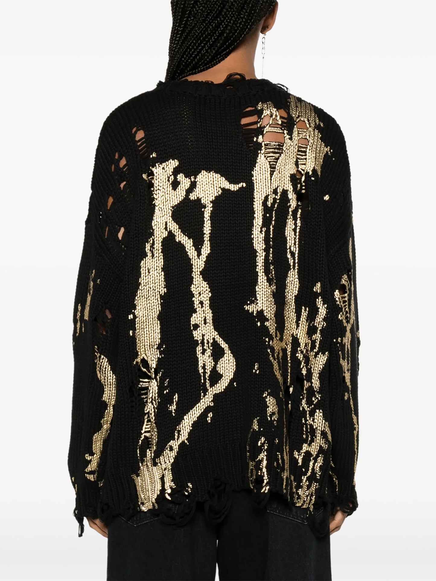 painterly-print distressed jumper
