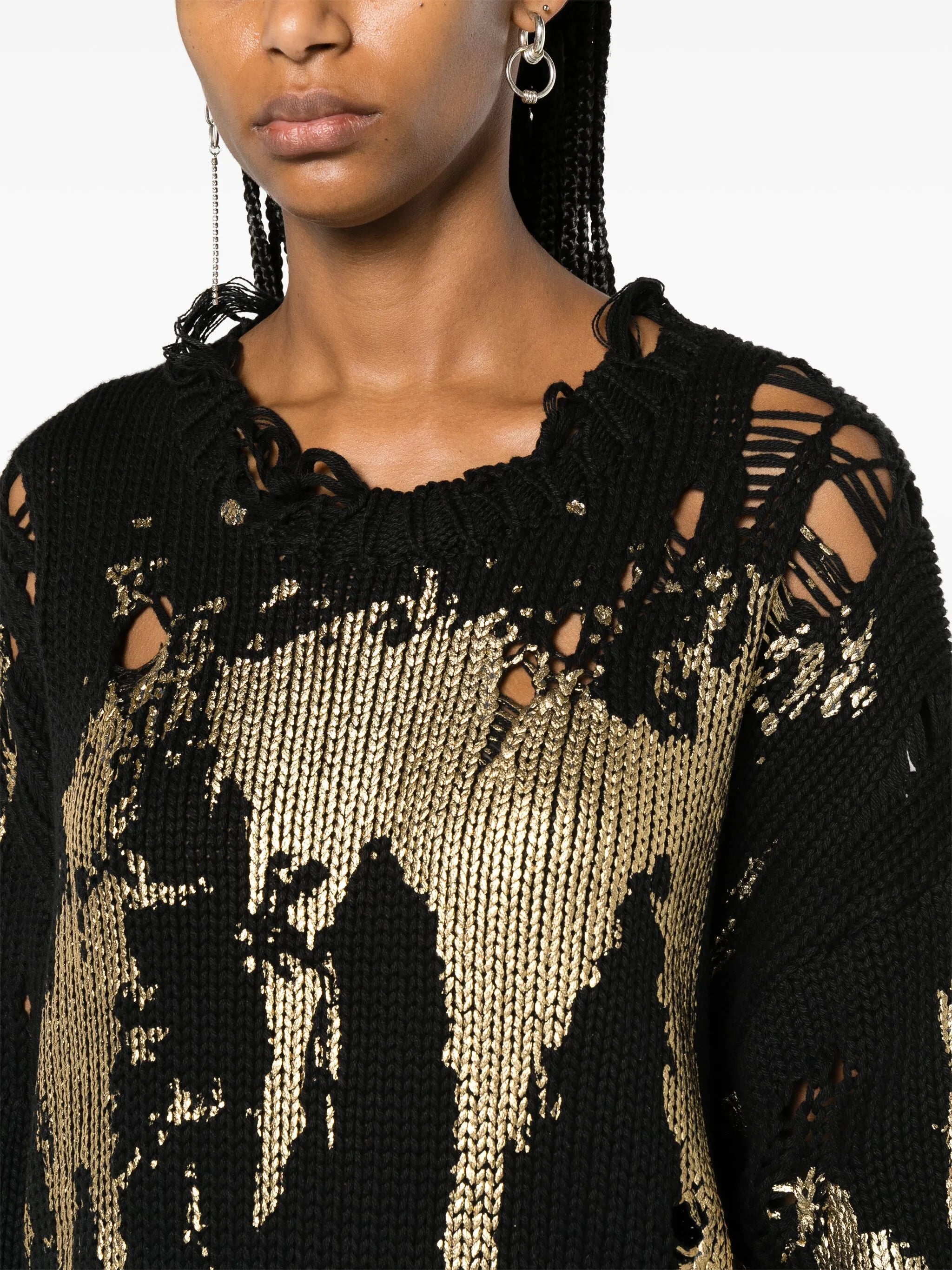painterly-print distressed jumper
