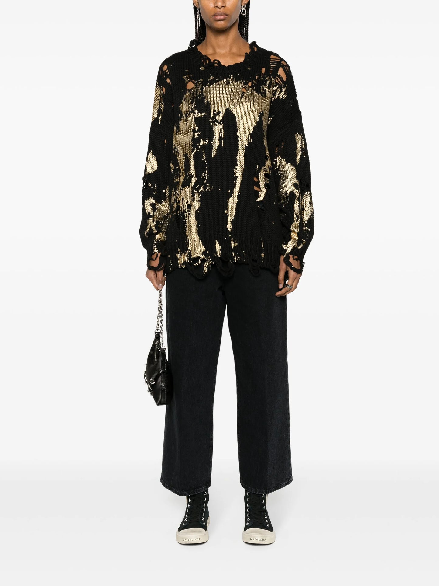 painterly-print distressed jumper