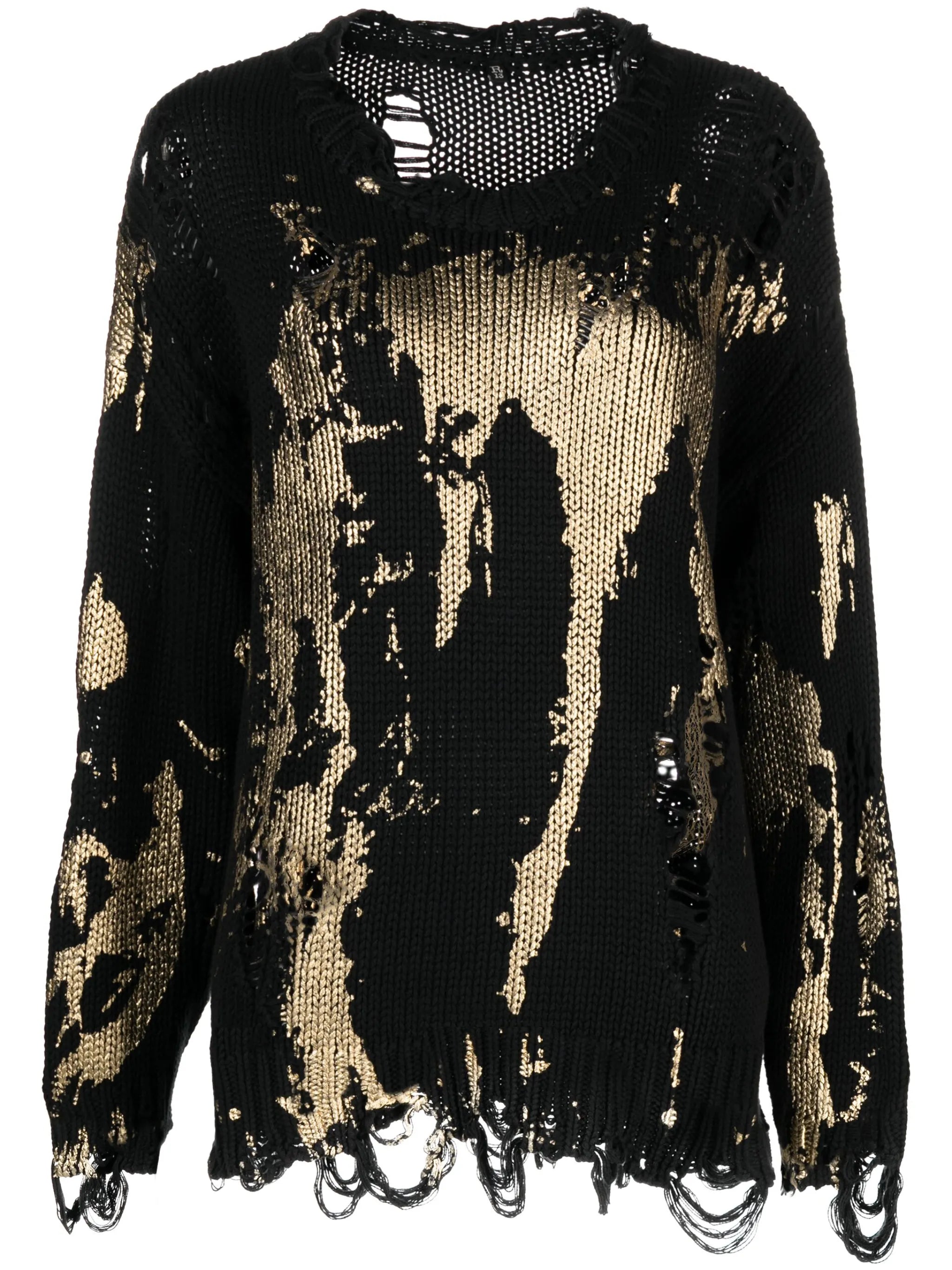 painterly-print distressed jumper