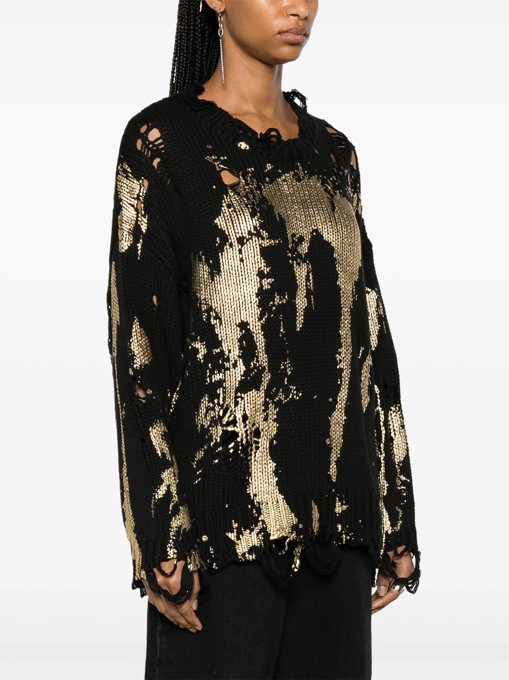 painterly-print distressed jumper