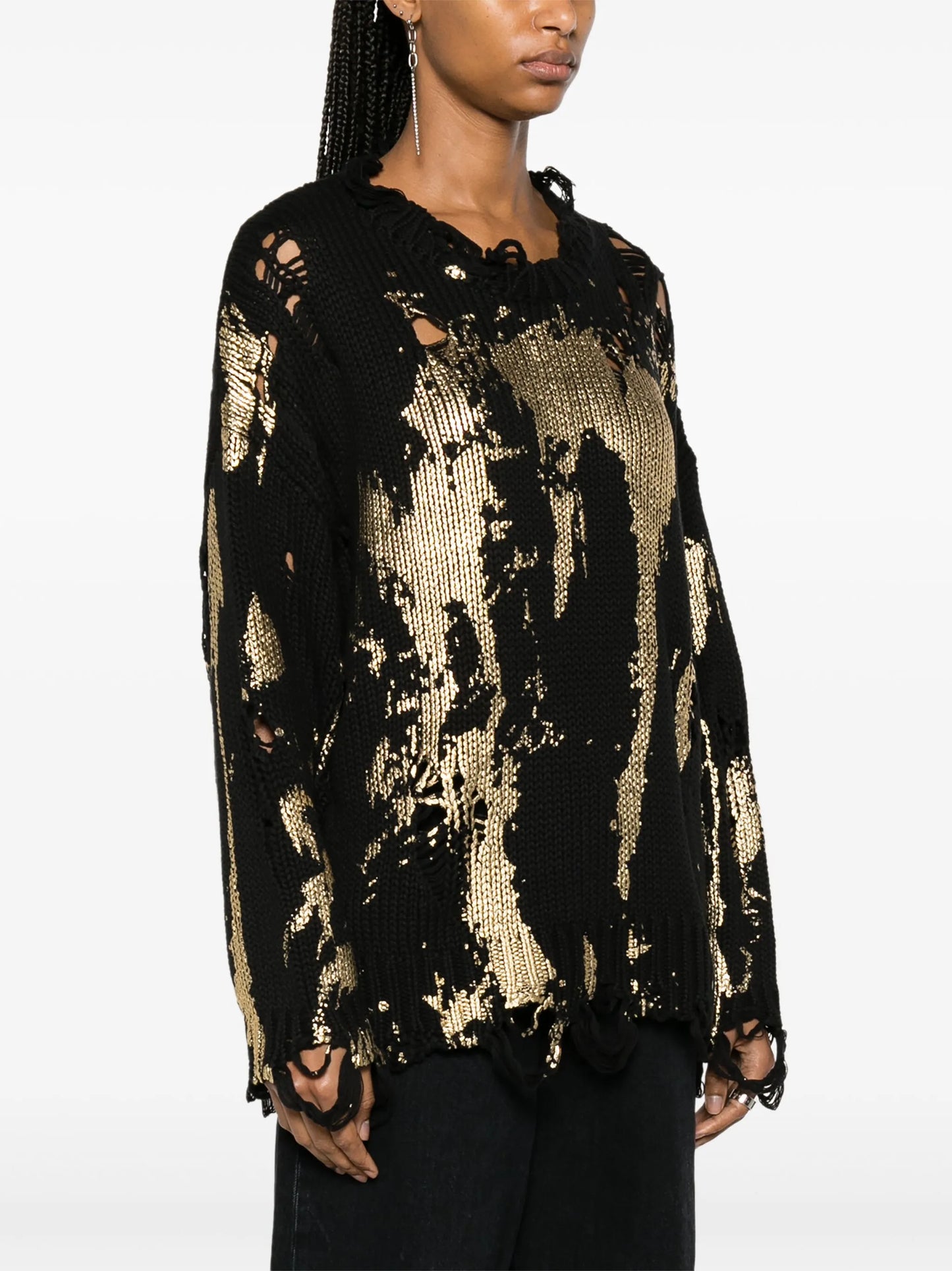 painterly-print distressed jumper