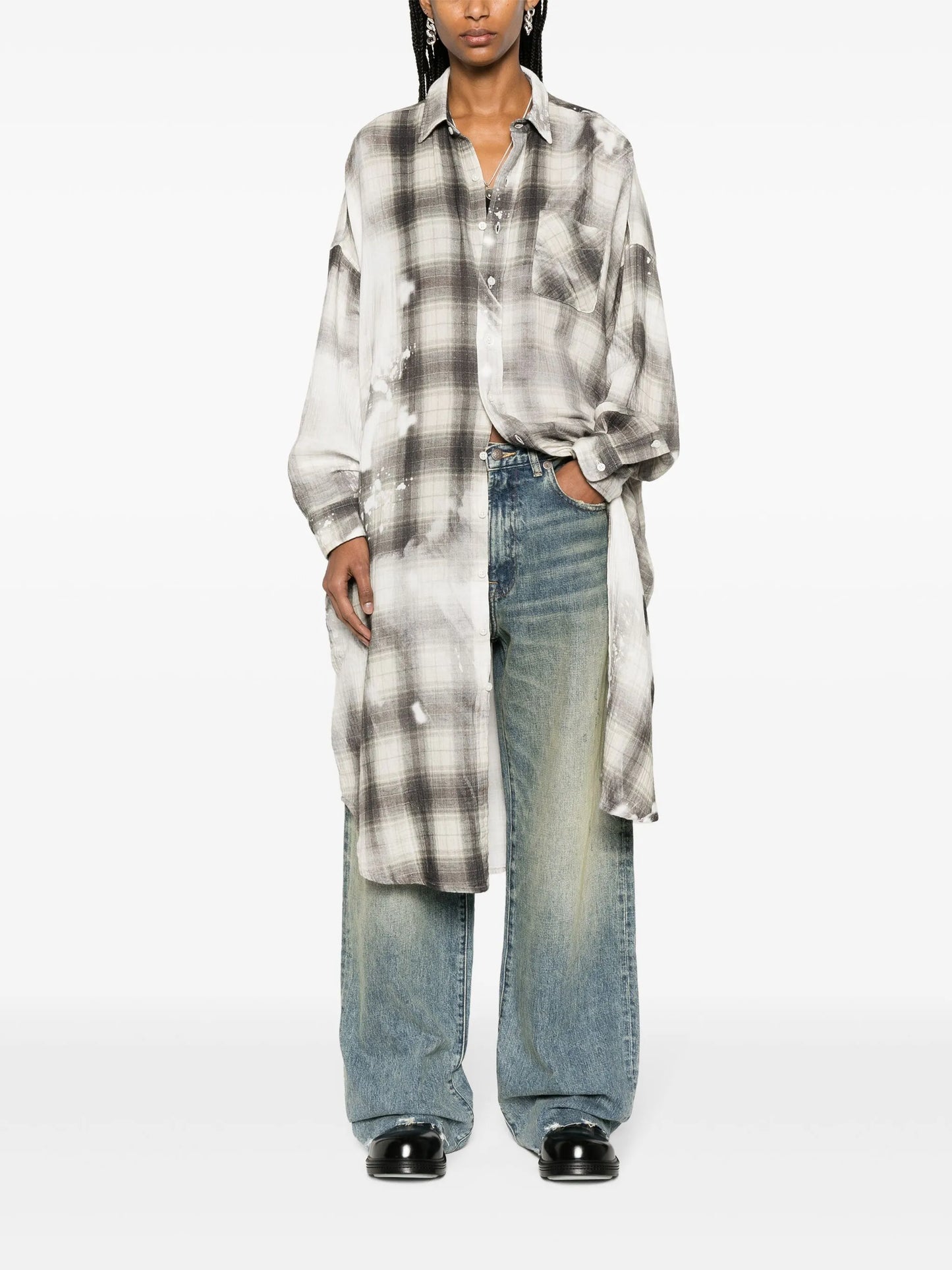 Jumbo bleached-effect shirtdress